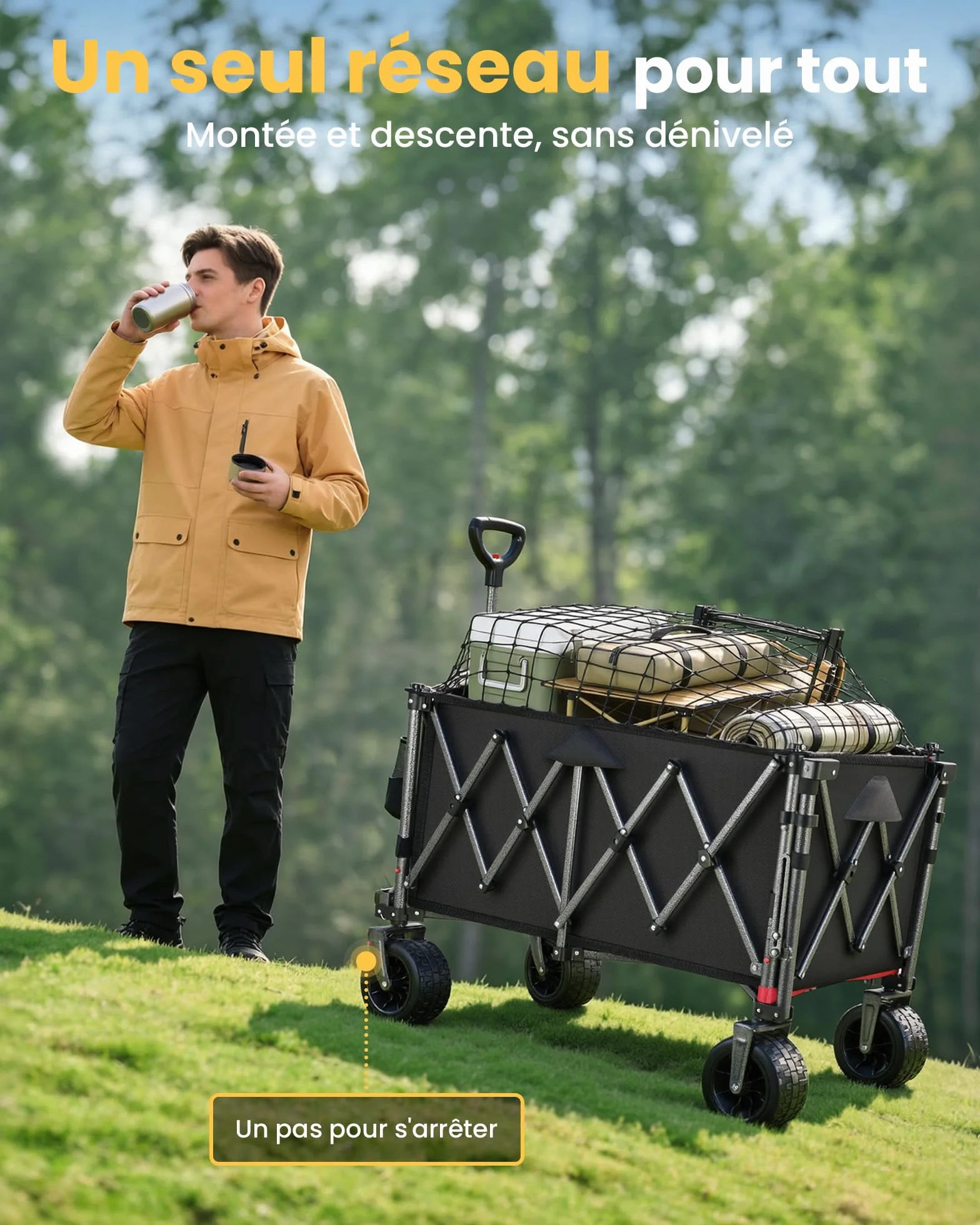 Chariot Pliable 260L 250KG, Chariot de Plage Tout-Terrain Léger 13KG, Roues Large 17cm