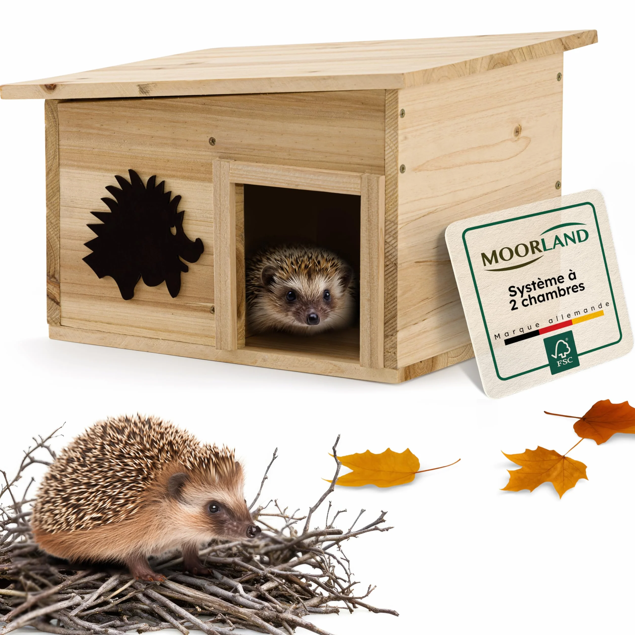 Moorland Cabane Hérisson Bois FSC 32×26 cm Extérieur Fond Toit Amovible Modèle IH7