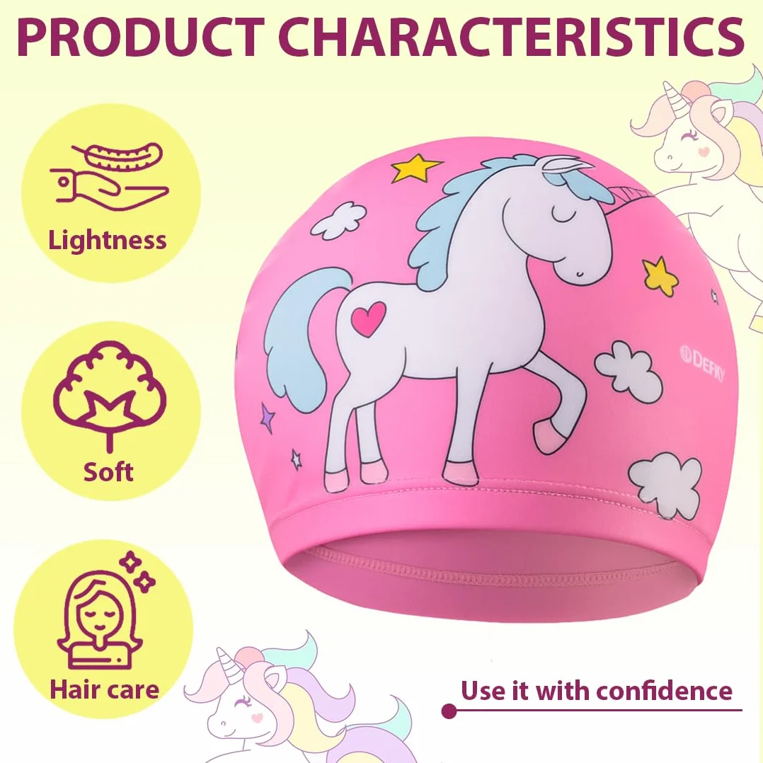 Lot de 2 bonnet piscine enfant imperméable licorne, bonnet de bain fille polyester rose 1-7 ans