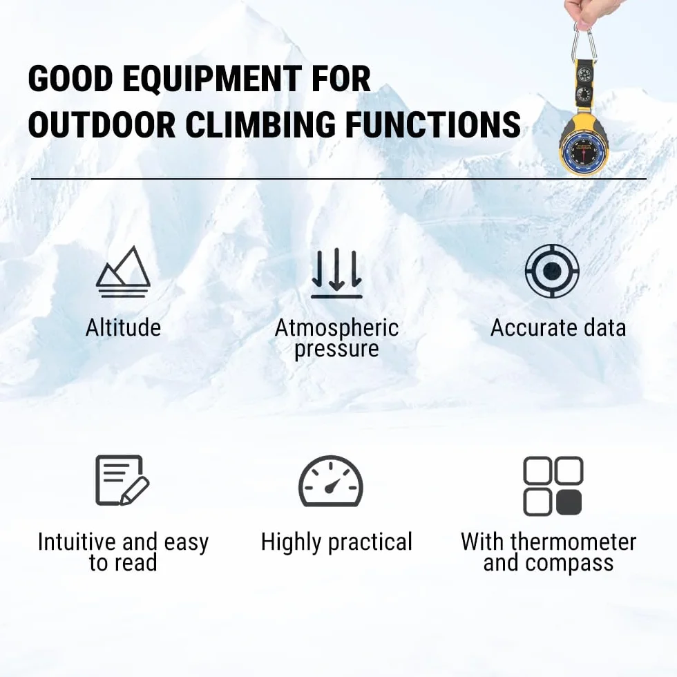 Altimètre Baromètre Boussole Thermomètre Testeur 4 en 1, Altimetre Randonnee Portable, sans Pile avec Crochet, Escalade Ski Cyclisme Équipement Nécessaire