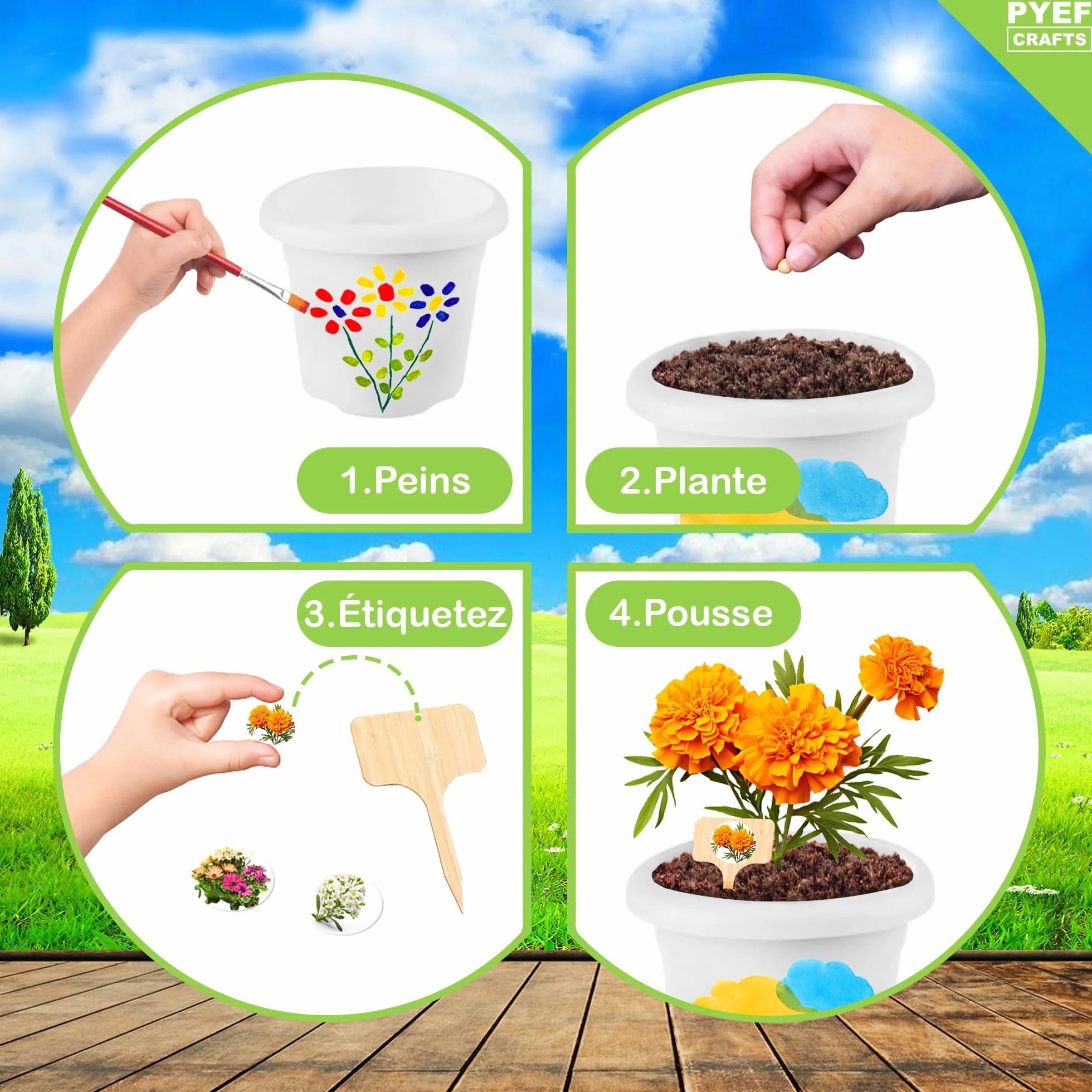 Kit Jardinage Enfant - Set Jardinage & Plantation pour Peindre Fleurs - Jardiniere Potager Gamin