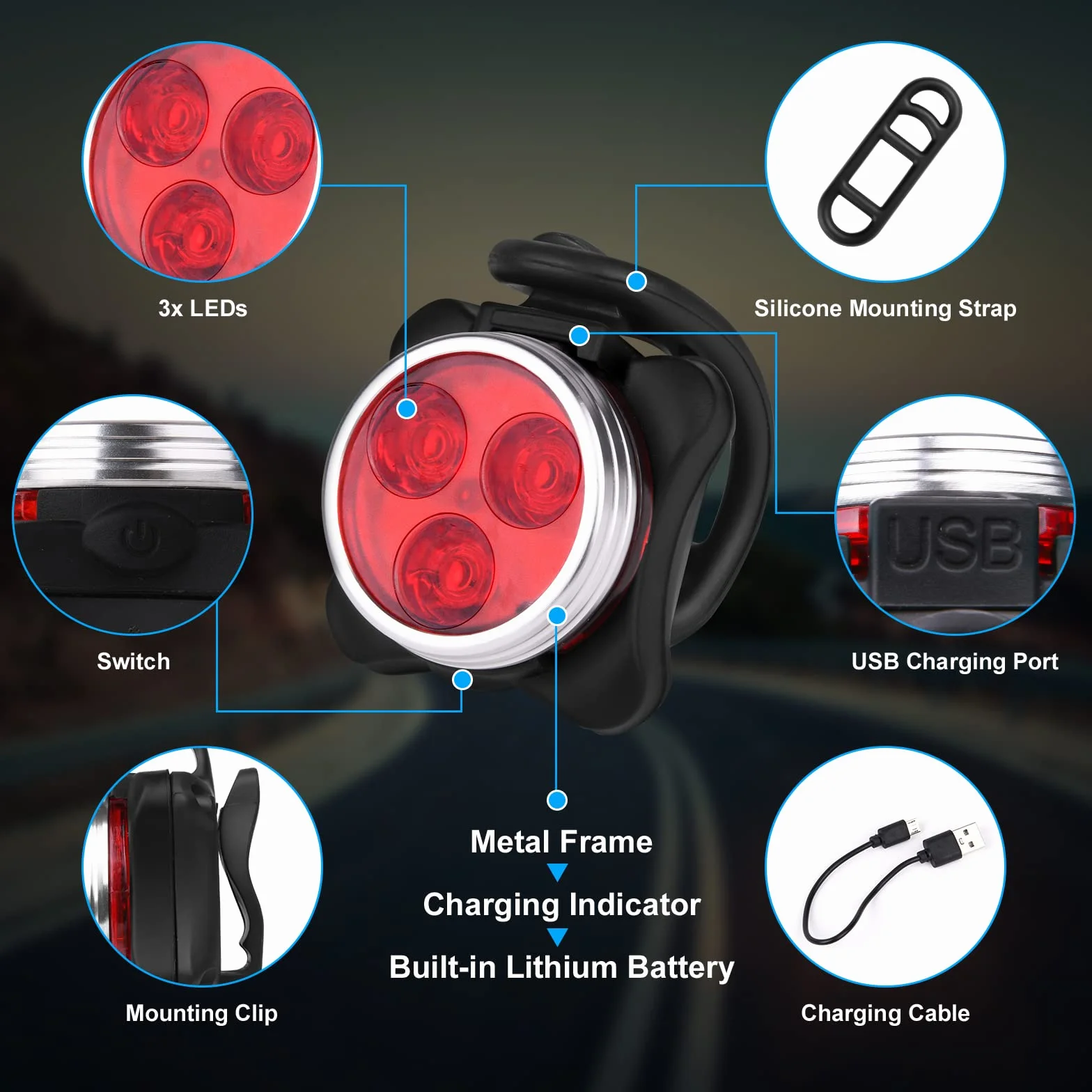 Flintronic Lumiere Velo Rechargeable Avant et Arrière, Lampe LED de Vélo, Kit Éclairage Vélo Éclairage USB Antichoc Impermeable Phare Lampe LED de Vélo pour VTT VTC Cycliste Poussette
