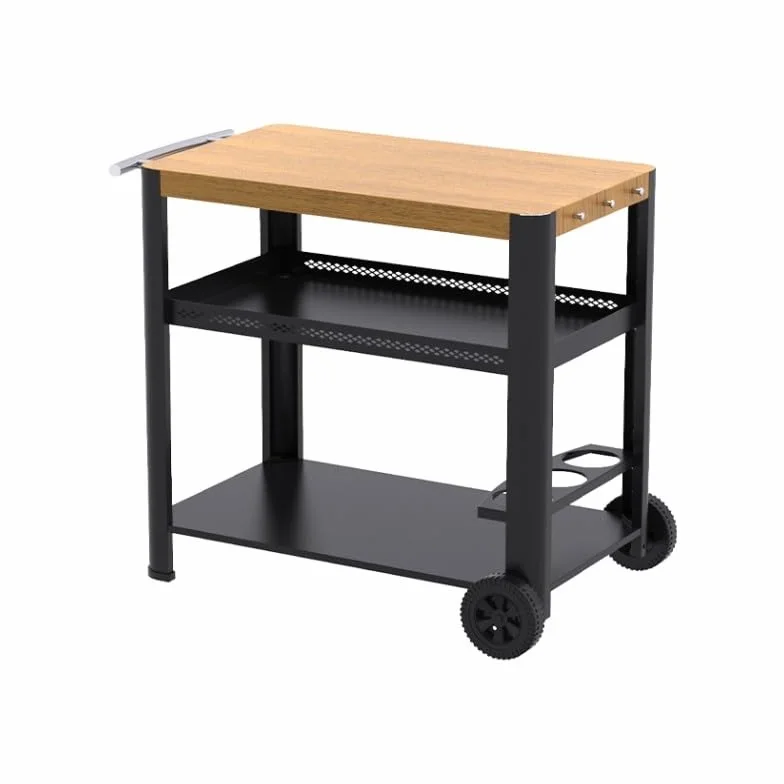 Desserte pour plancha BRASERO Bois 2 Niveaux 85x50 cm Noir Chariot Jardin extérieur
