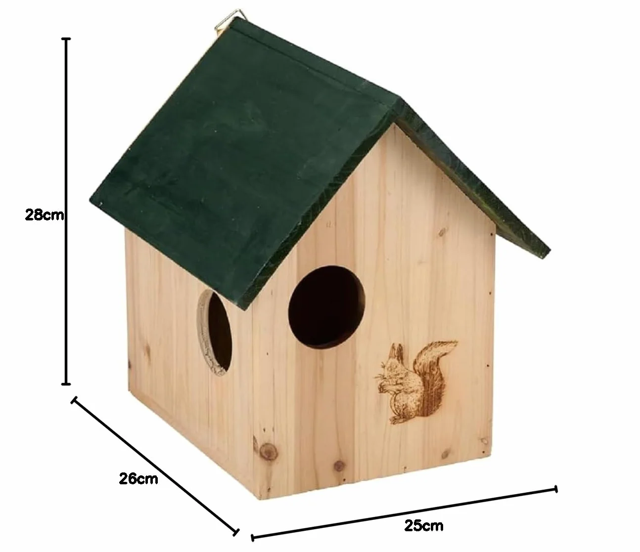 Maison Ecureuil Nichoir Oiseaux Exterieur 3 Ouvertures Crochet Suspension 25x26x28 cm