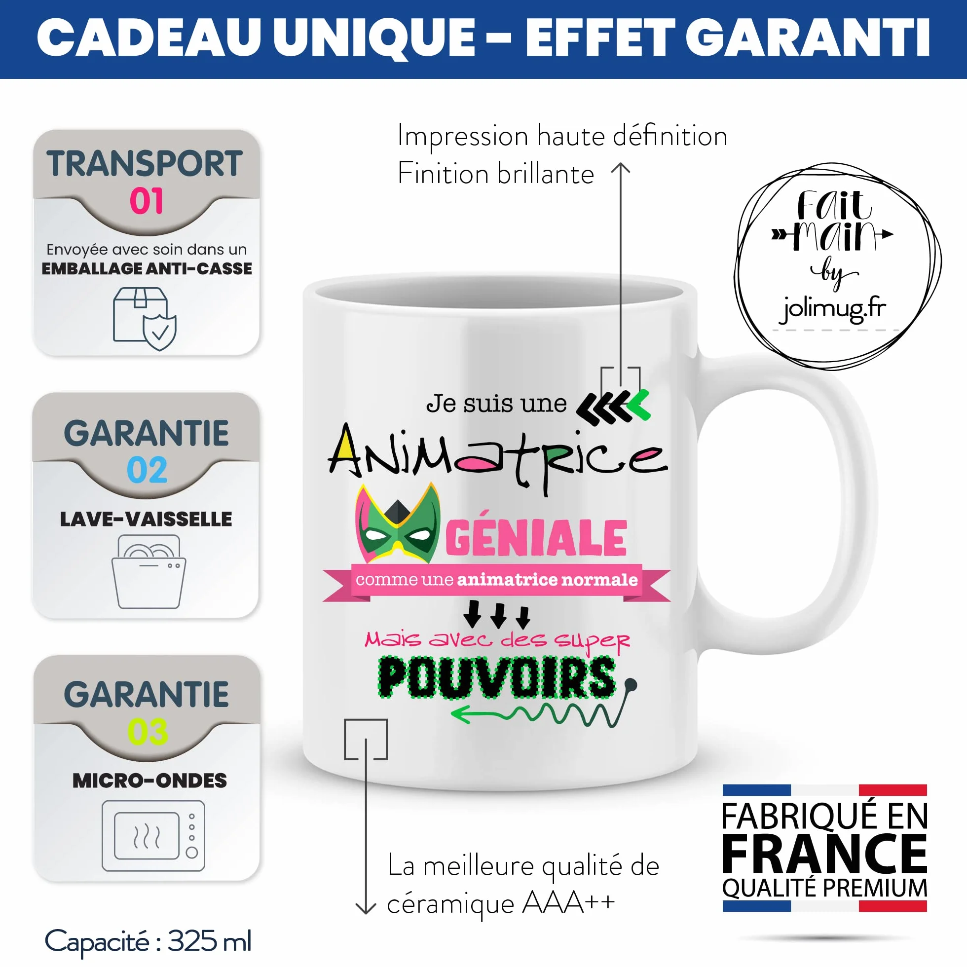 Tasse Céramique 11oz 320ml Animatrice École Cadeau Fin d'Année Scolaire