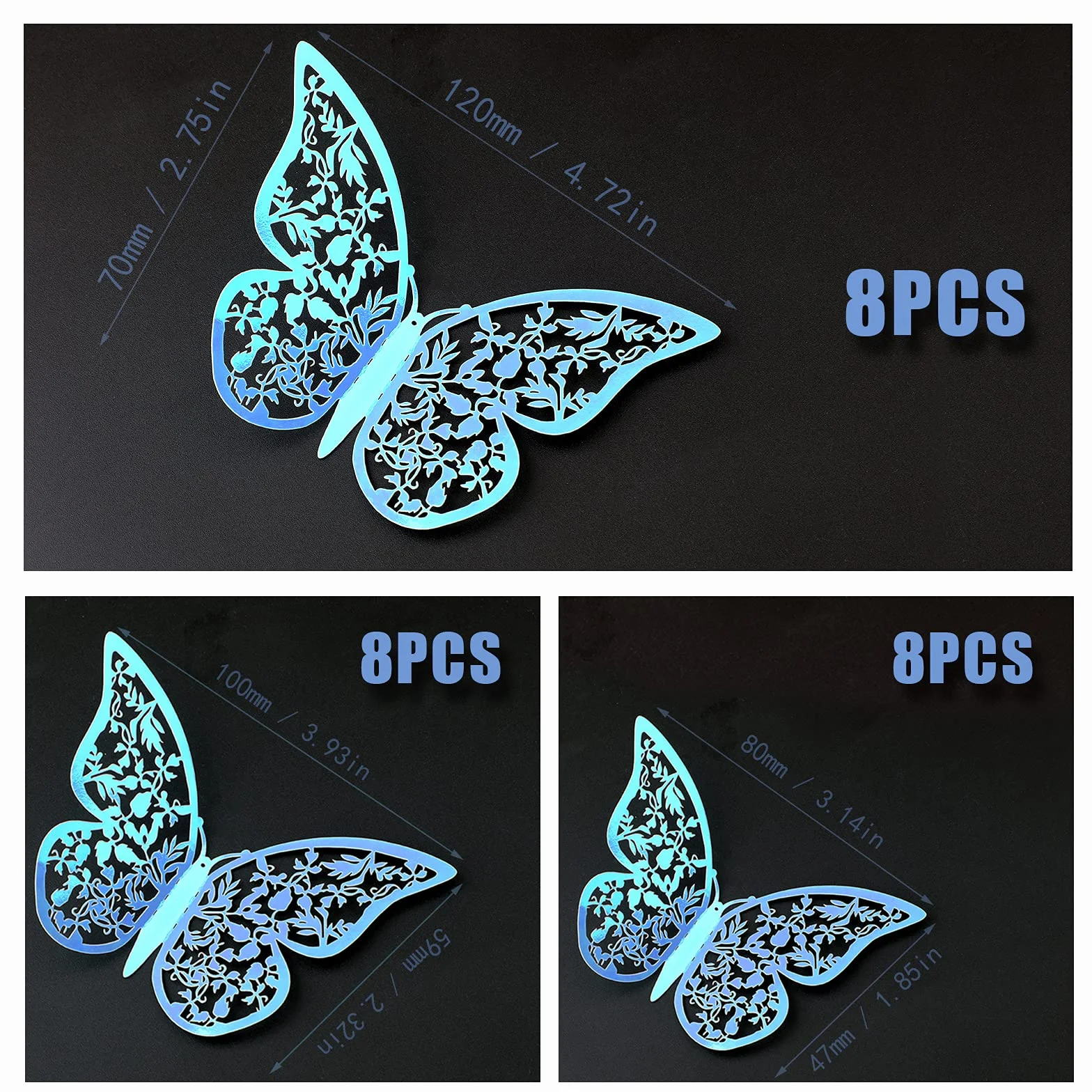 AIEX Ornements De Papillons 3D Autocollants Amovibles Bleu Arc-en-Ciel