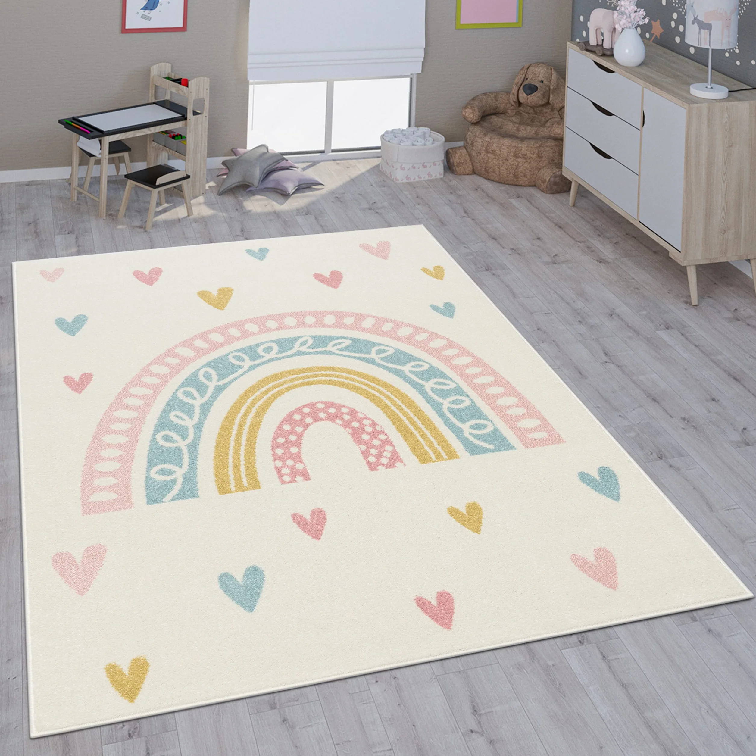 Tapis pour Enfant Paco Home 160x220 cm Crème Motifs Chambre Fille Garçon