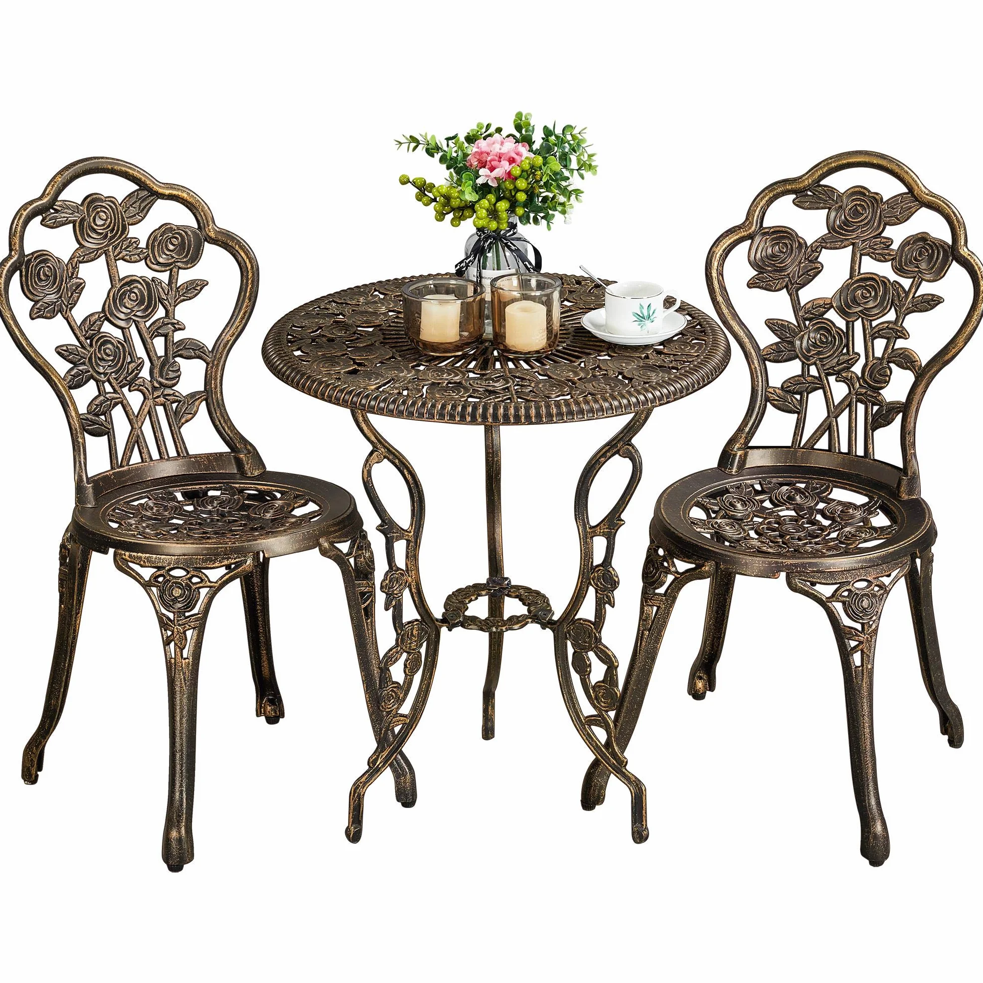Yaheetech Ensemble de Table et Chaise Salon de Jardin Balcon Kit de Bistro 2 Chaises 1 Table en Alliage Aluminium Bronze