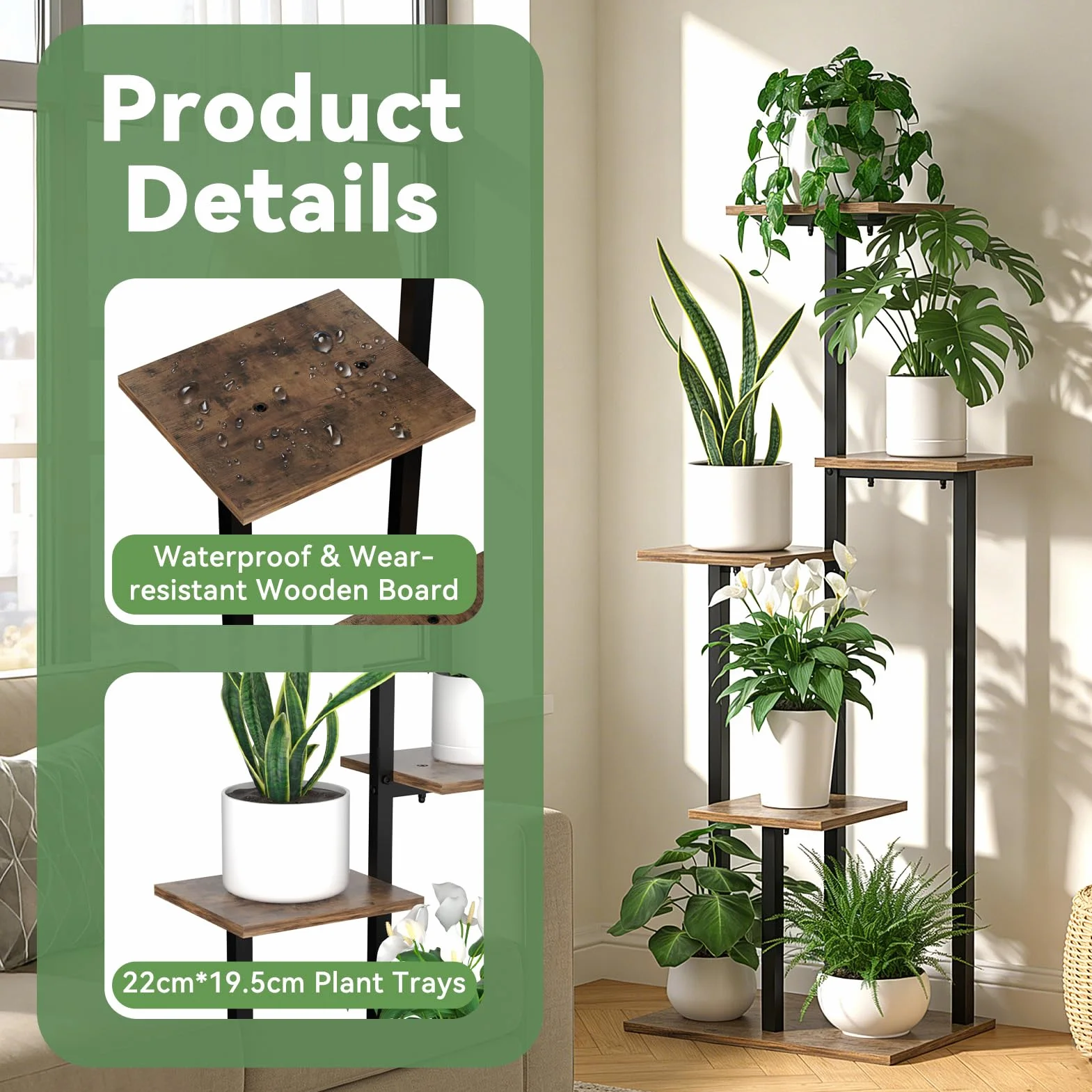 Support Plantes Intérieur 5 Étages, Porte Plante Métal Étagère Verticale pour Salon Balcon Bureau