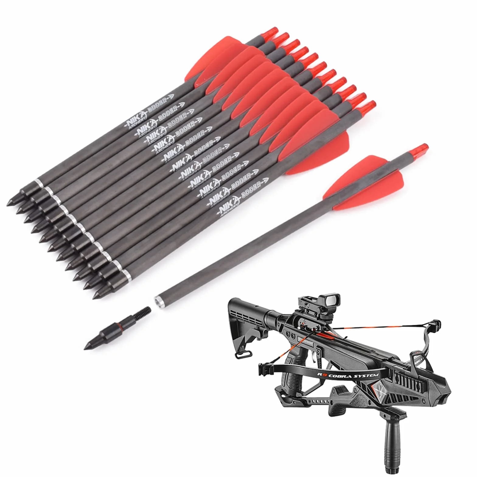7.5 "Pouces R9 arbalète boulons flèches en Carbone 2" palettes Rouges avec tête Large 100grain pour la Chasse tir ciblage