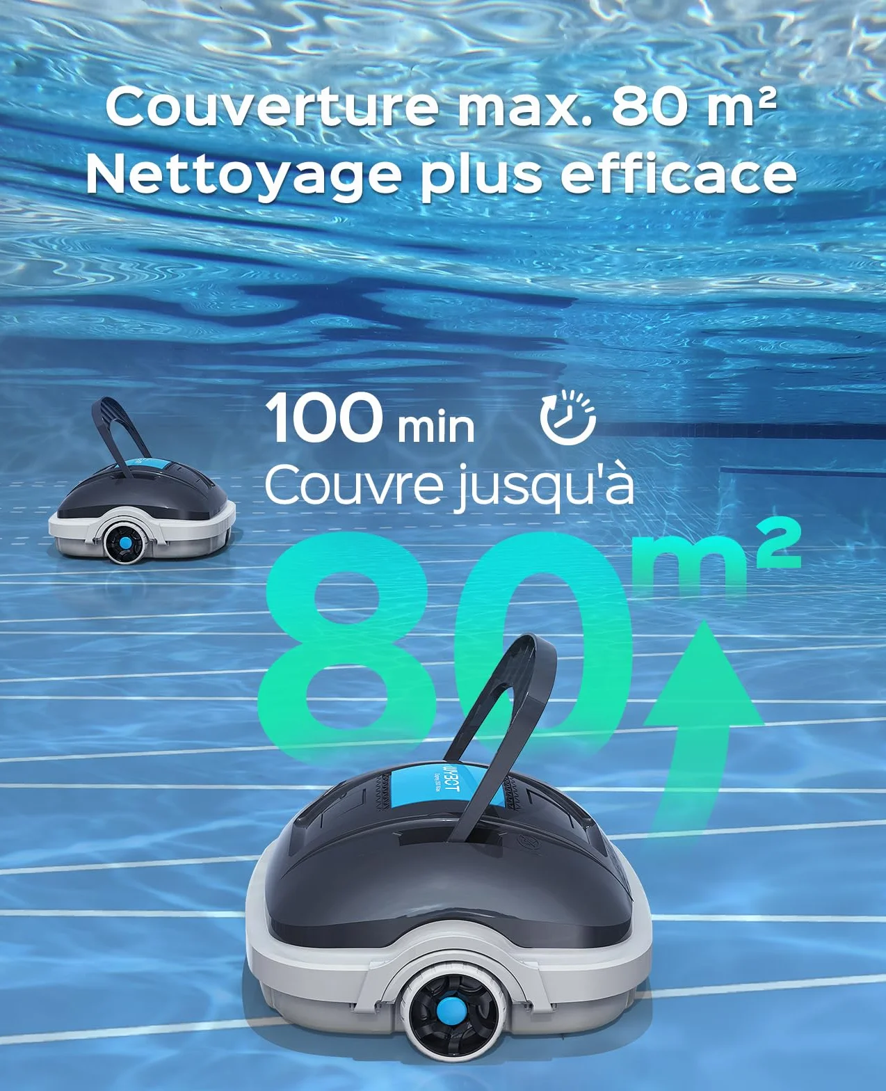 WYBOT Osprey 200 Max Robot Piscine sans Fil, Aspirateur Piscine Moteurs Doubles, Autonomie 100 Min, 80m², Gris foncé