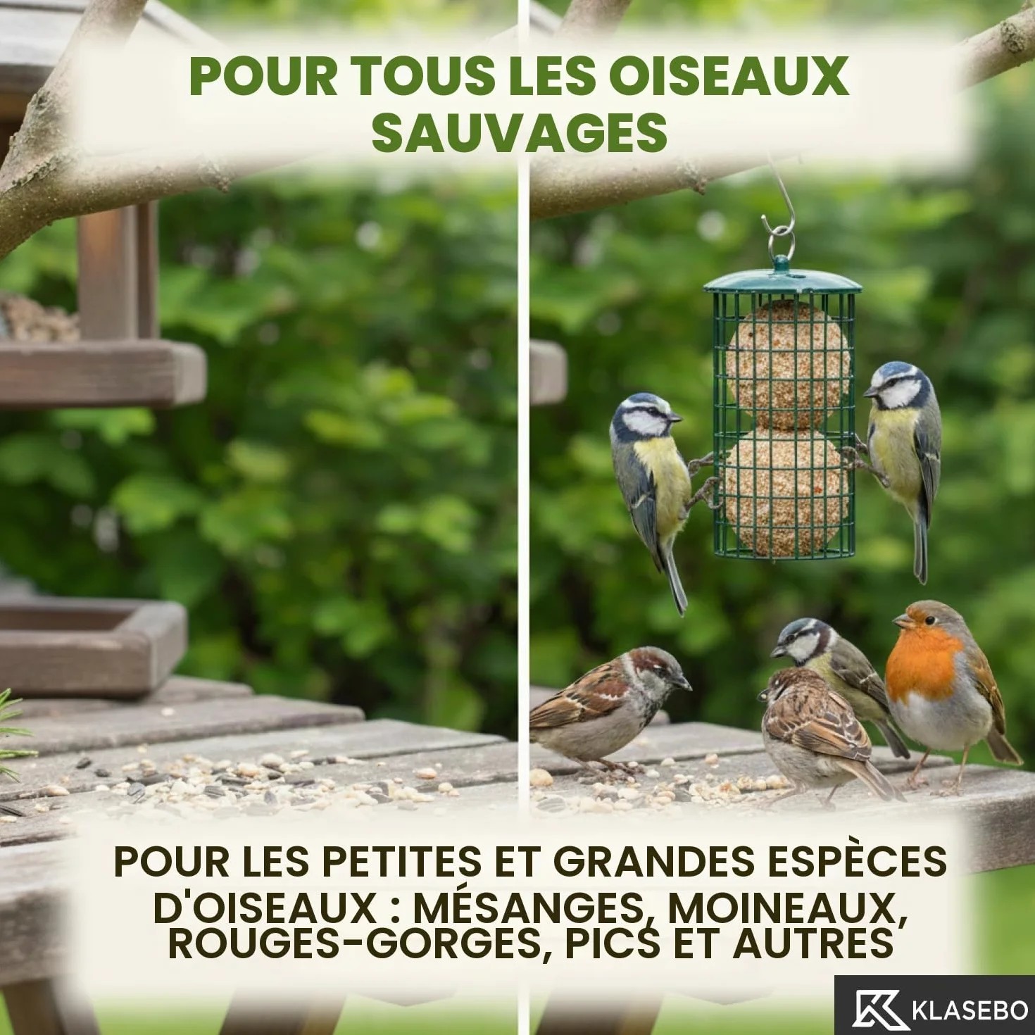 KLASEBO Boules de Graisse Oiseaux Premium avec Insectes 100 x 90 g