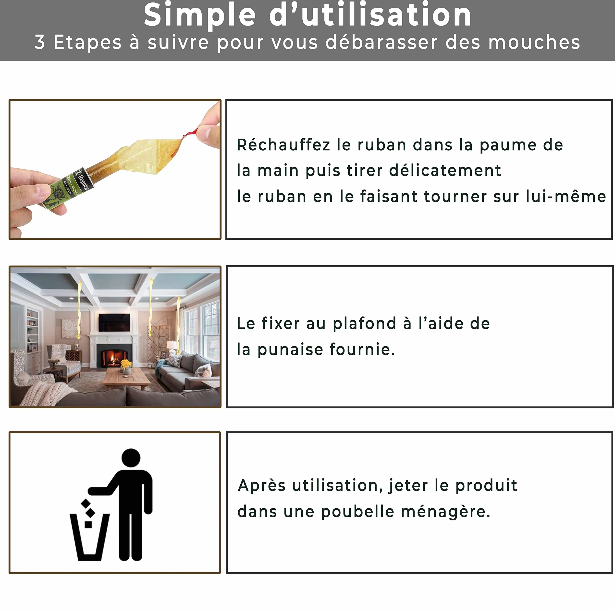 Rubans Attrape Mouches Papier Tue Mouche Interieur Rouleau Adhesif Mouche Collant Piege Maison Serpentin Colle Alternative Tapettes