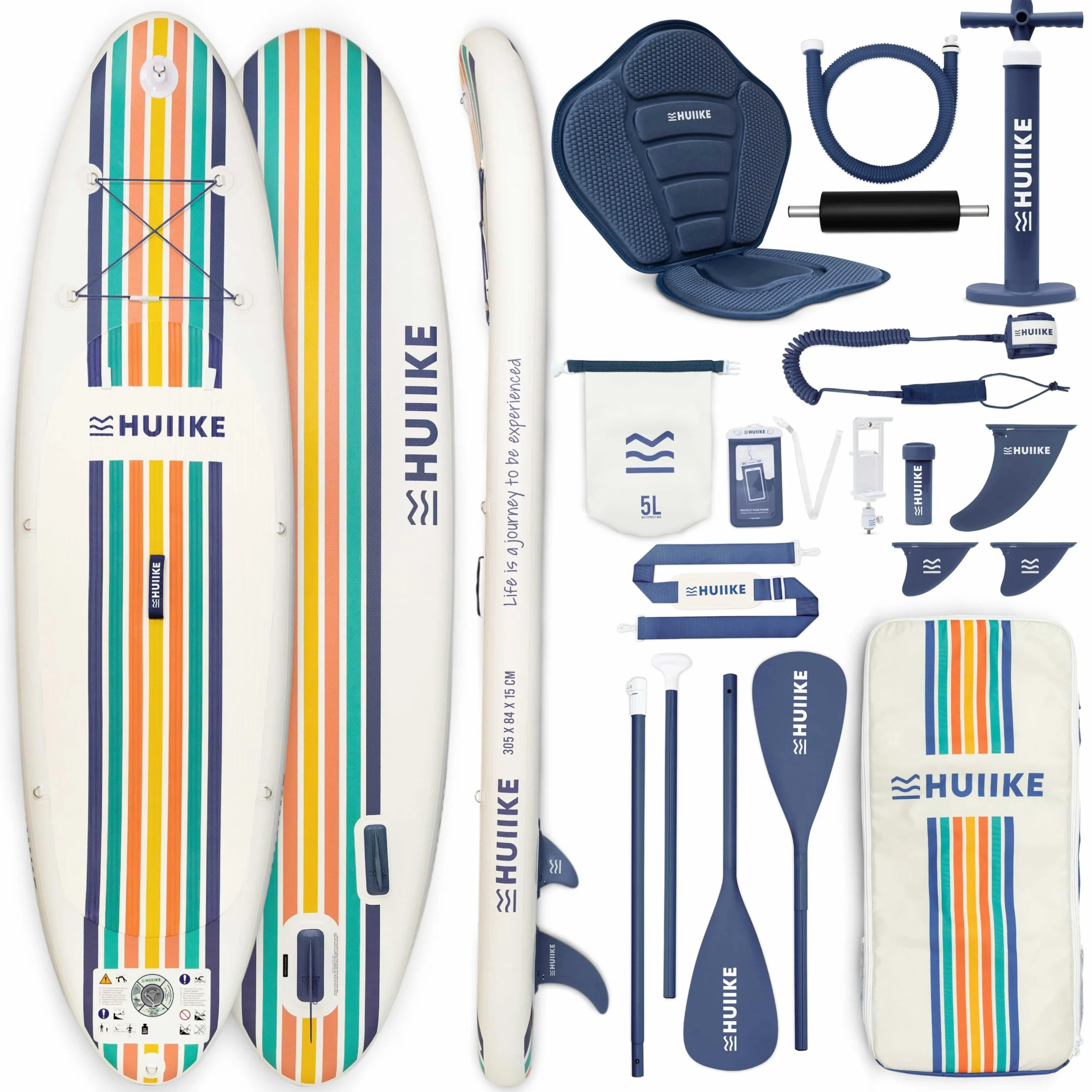 HUIIKE Paddle Gonflable Adulte avec Accessoires Inclus, Pagaie, Ailerons, Pompe. Planche de Stand Up Paddle Grande Stabilité et Résistance. 305 x 84 x 15 cm, Jusqu'à 130 kg