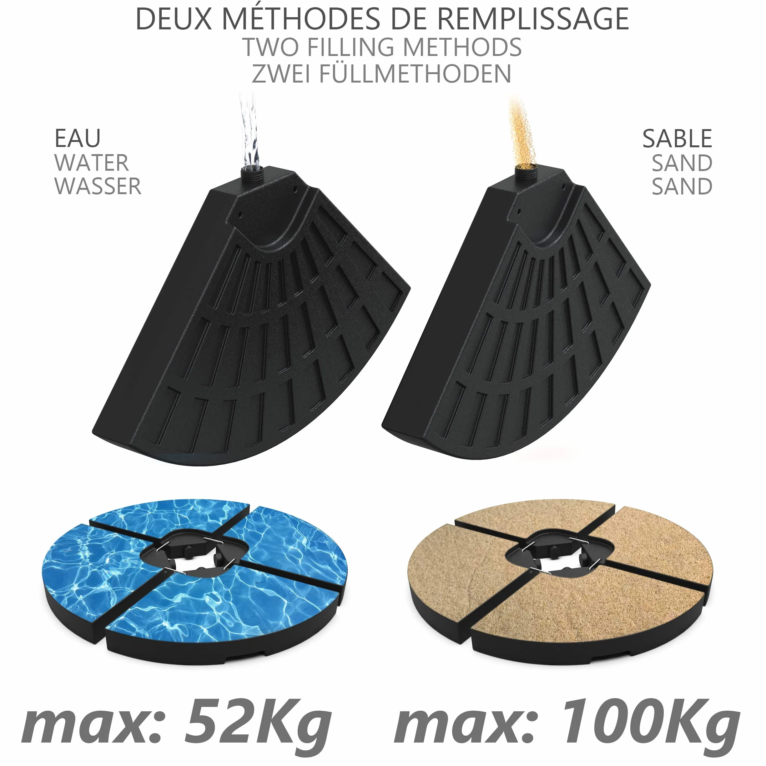 Dalle Lestage pour Parasol HDPE 4pcs Protection UV Robuste Stable pour Parasol Déporté Noir