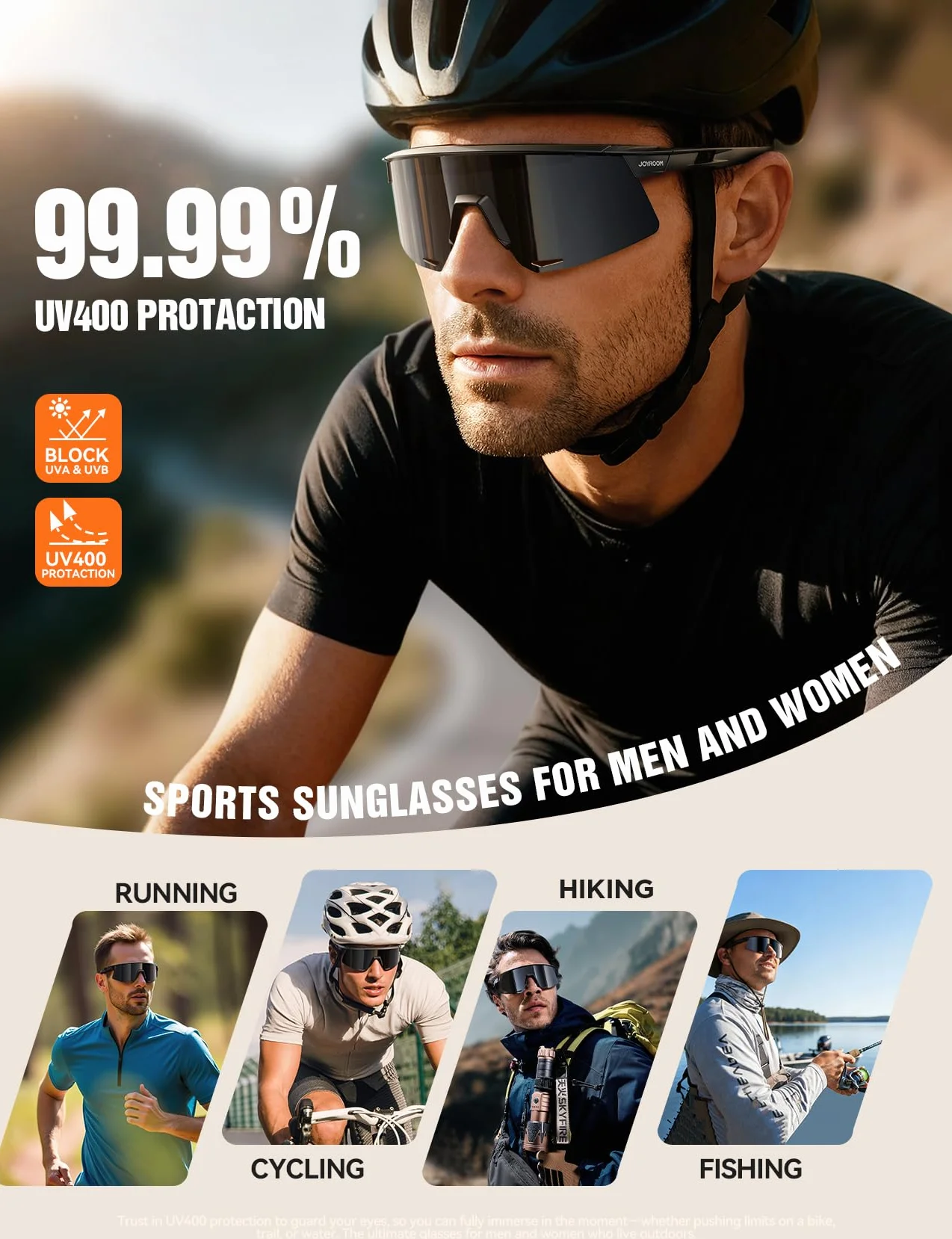 JOYROOM Lunettes de soleil de vélo pour homme et femme UV400 TR90 - Cadre flexible - Lunettes de sport rapides pour vélo, vélo électrique, course à pied, extérieur - Noir