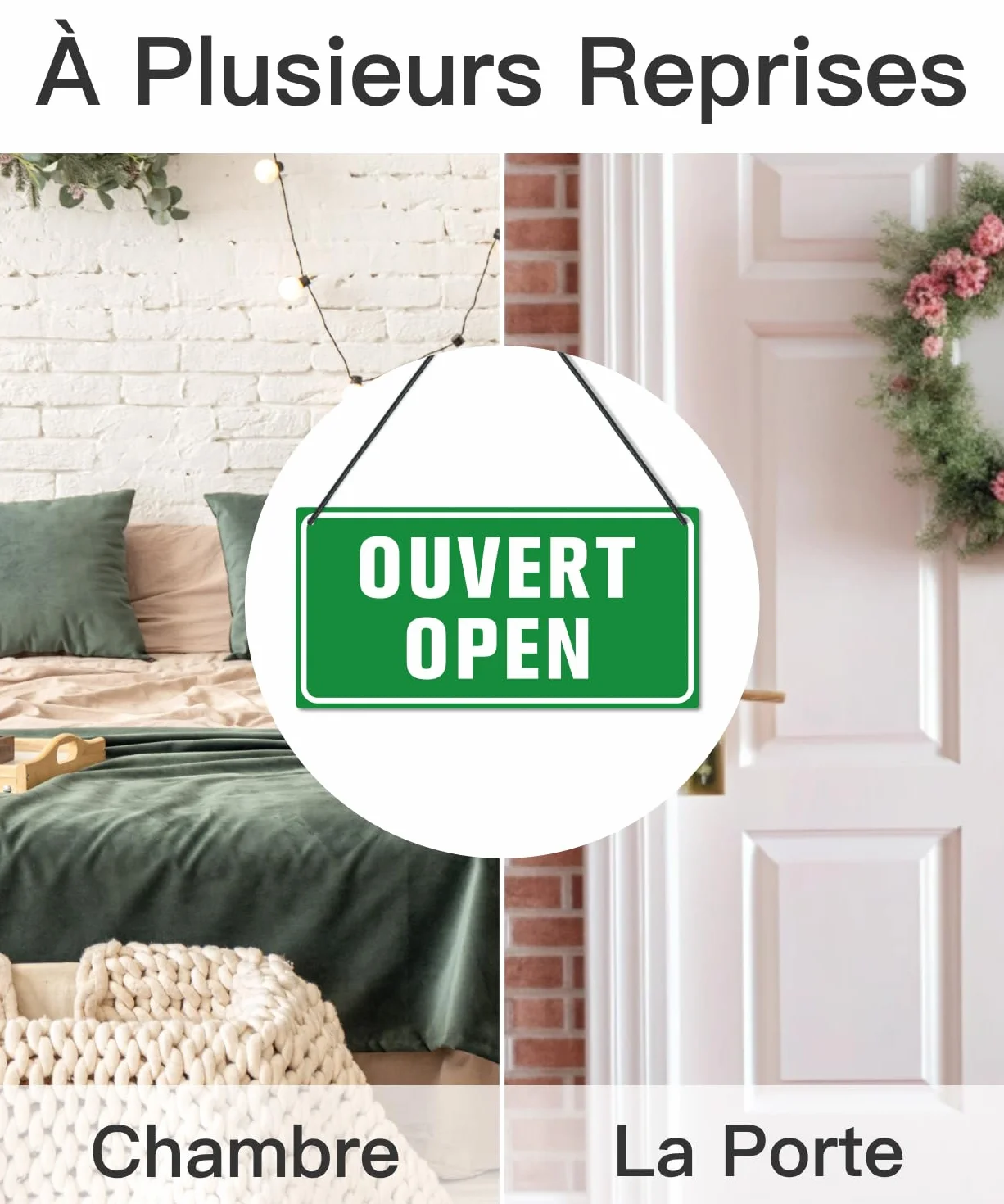 Panneau Ouvert/Fermé Recto-Verso en PVC, Plaque de Porte Bilingue Anglais Français, Enseigne de Boutique