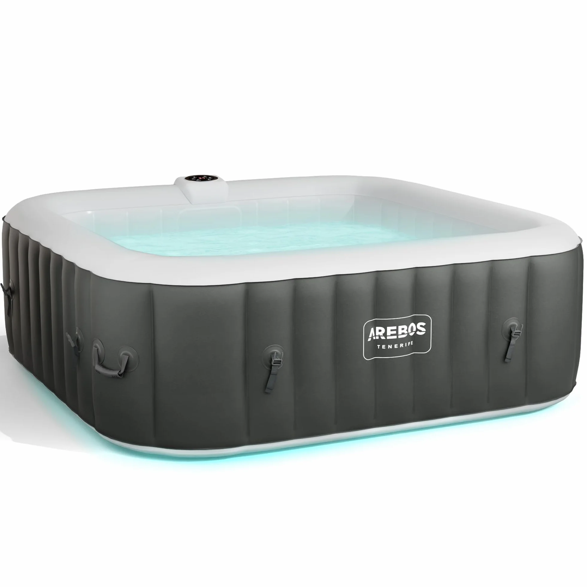 Arebos Spa Gonflable 185x185cm 6 Personnes 130 Jets LED Bulles Massage Automatique