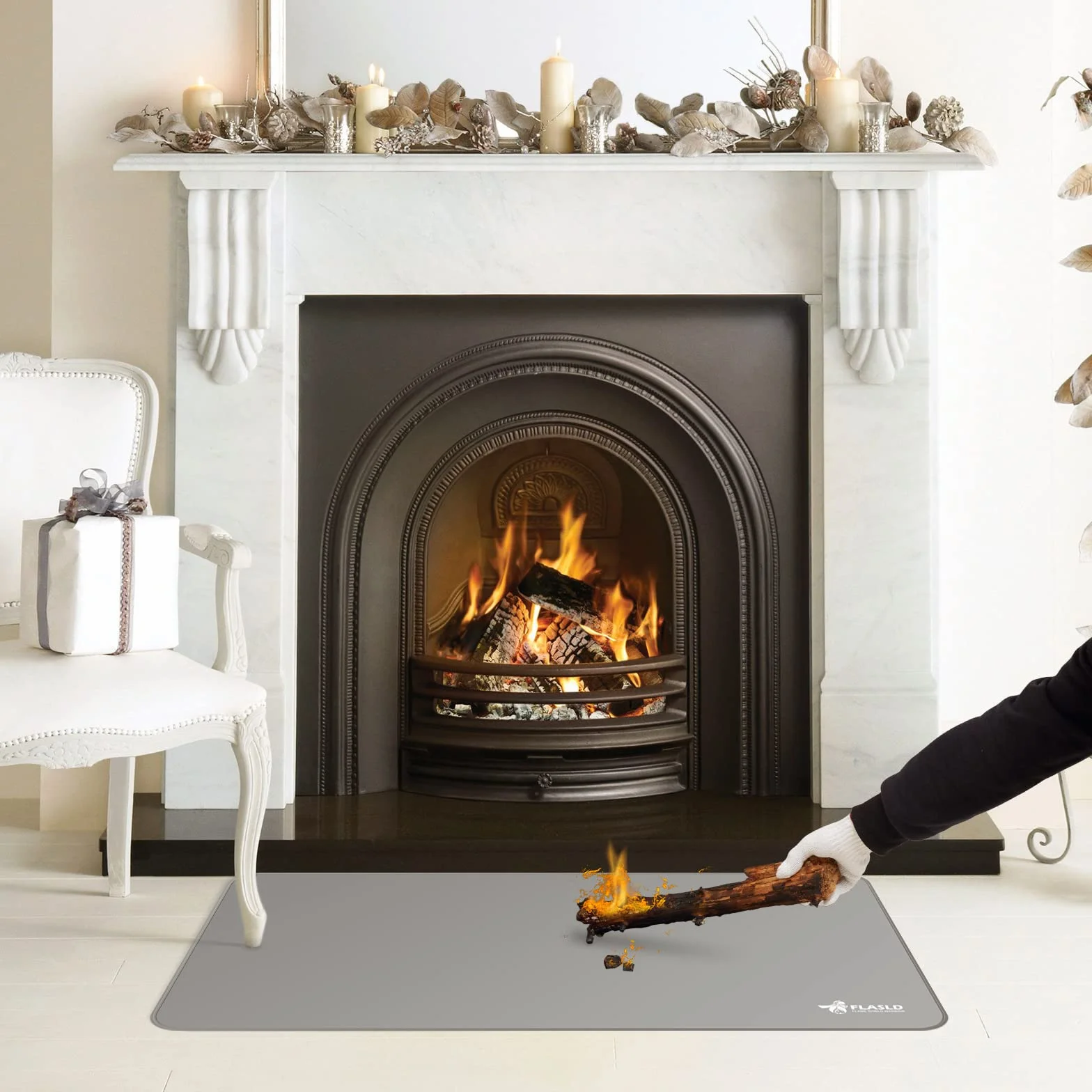 Tapis de Gril Lavable Ignifuge 91 x 122 cm Gris pour Barbecue