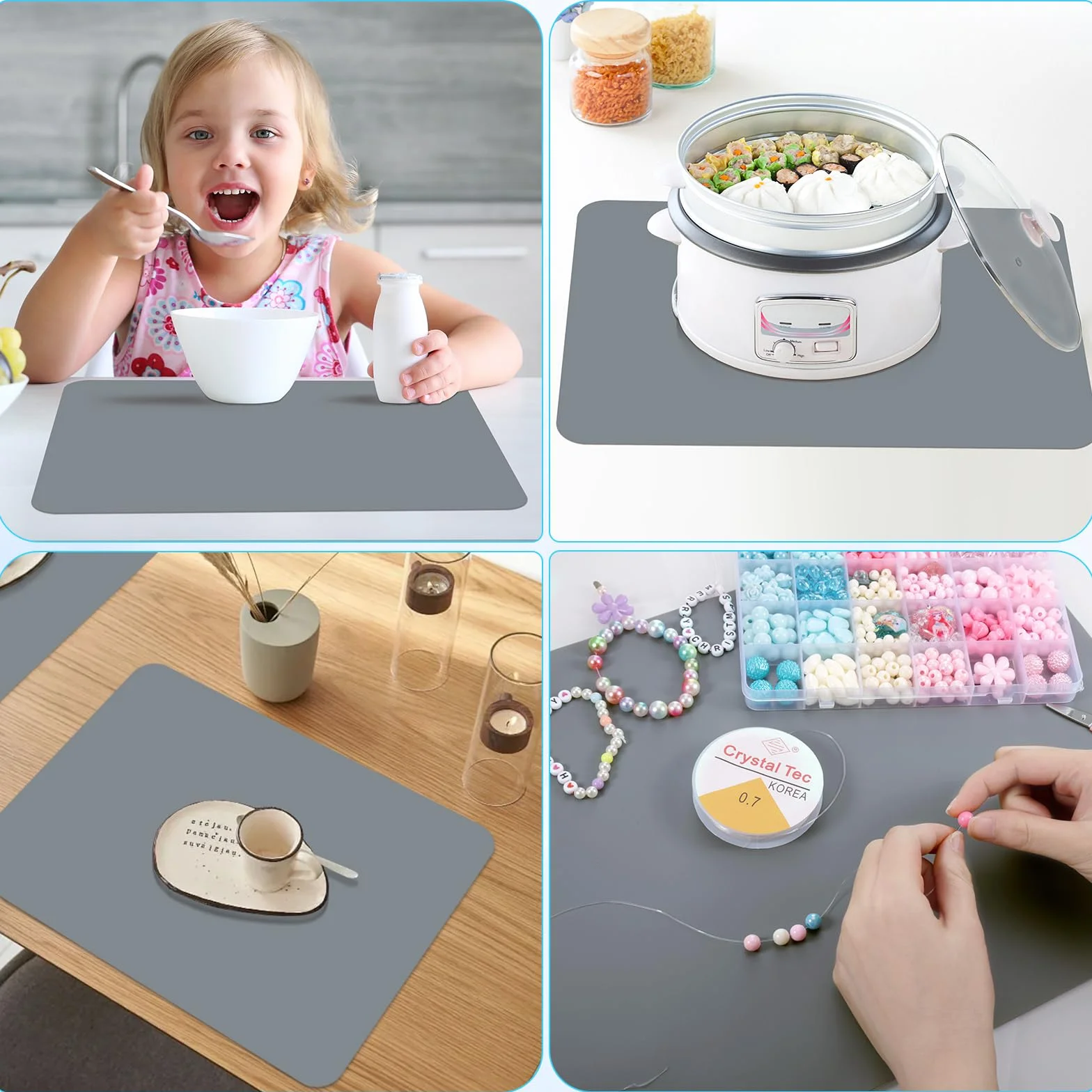 Tapis Silicone Grand 70 x 50cm Antidérapant Résistant à la Chaleur Cuisine Gris