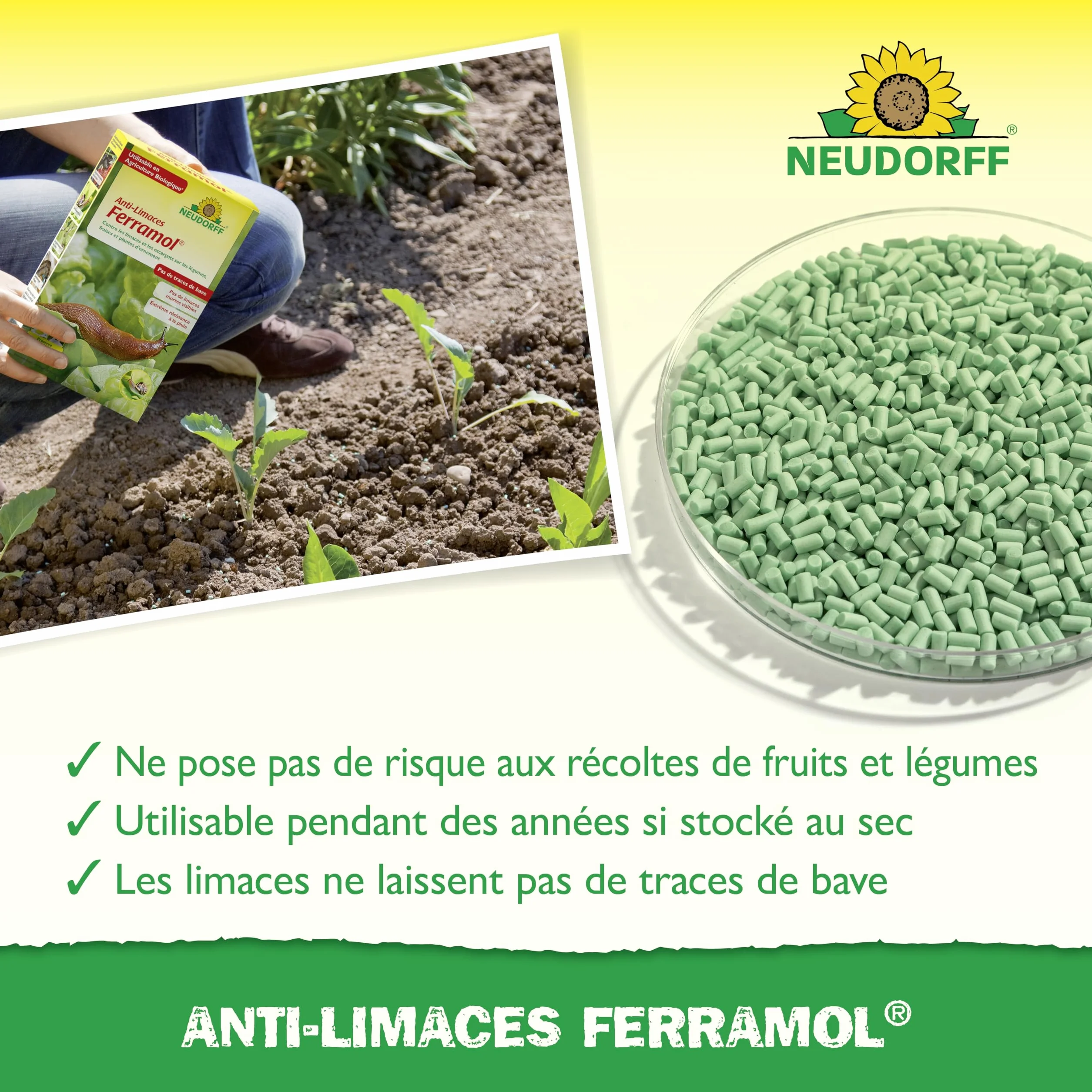 Neudorff Anti-Limaces Ferramol 1 kg Pellets contre limaces et escargots 200 m²