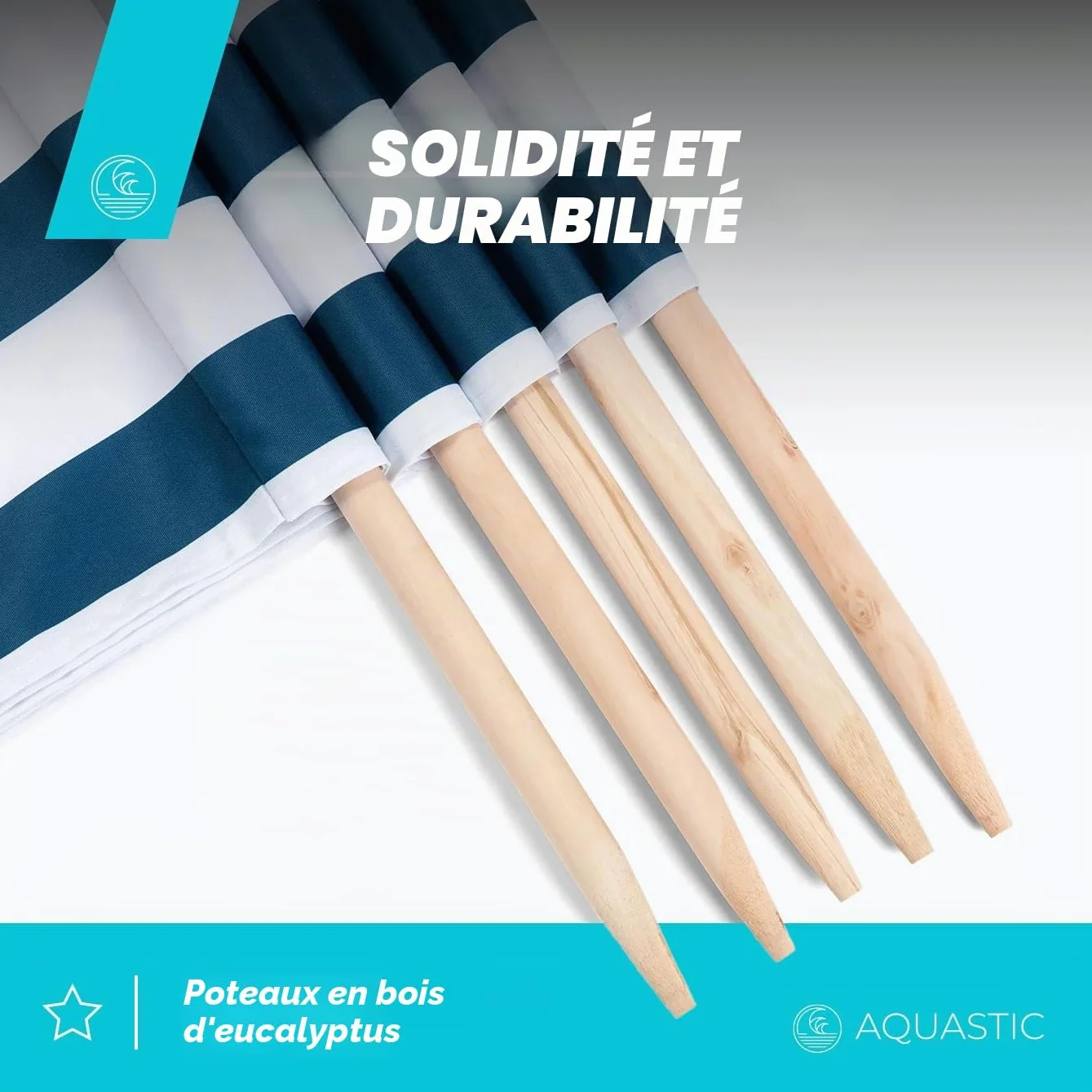 AQUASTIC Pare-Vent de Plage 4 m - Polyester avec piquets en Bois d'eucalyptus - 80 x 400 cm - Pliable avec Sac de Transport - pour la Plage et Le Camping