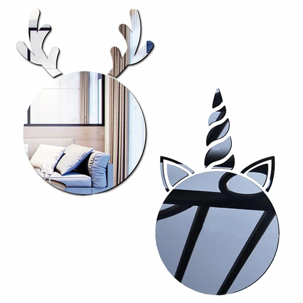 Lot de 2 miroirs autocollants incassables en acrylique 20 cm Motif licorne