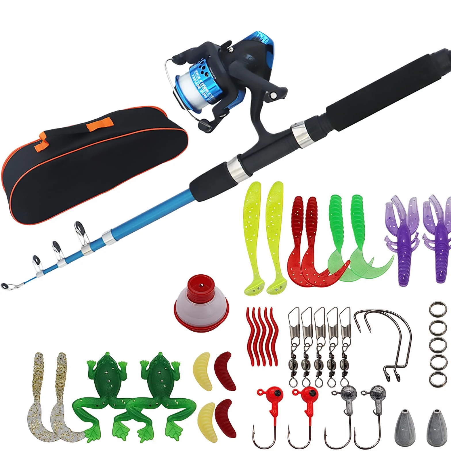 Kit De Pêche pour Enfant: Kit De Canne à Pêche Télescopique, avec Moulinet, Leurres Et Sac De Transport, 1.5m Combo Télescopique Canne Et Moulinet, Canne à Pêches pour Débutants (Bleu)