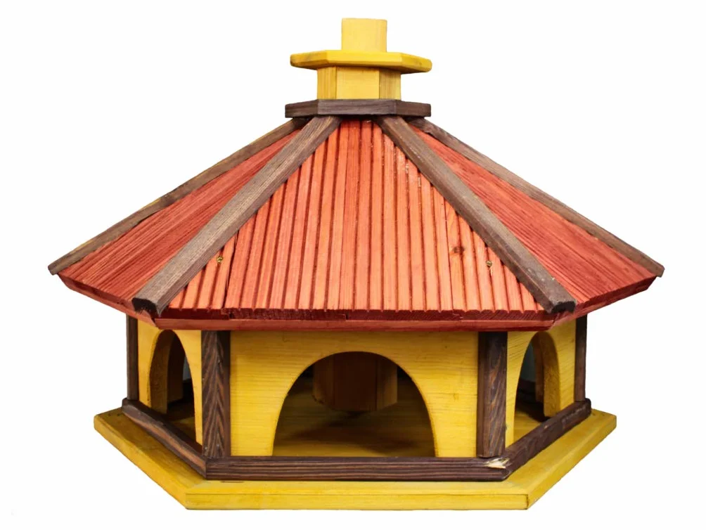 Nichoir extérieur en Bois Fait Main pour Oiseaux avec Pied – Résistant aux Intempéries – Idéal Jardin Terrasse Balcon – Fabriqué UE (XXXL Rouge Jaune)