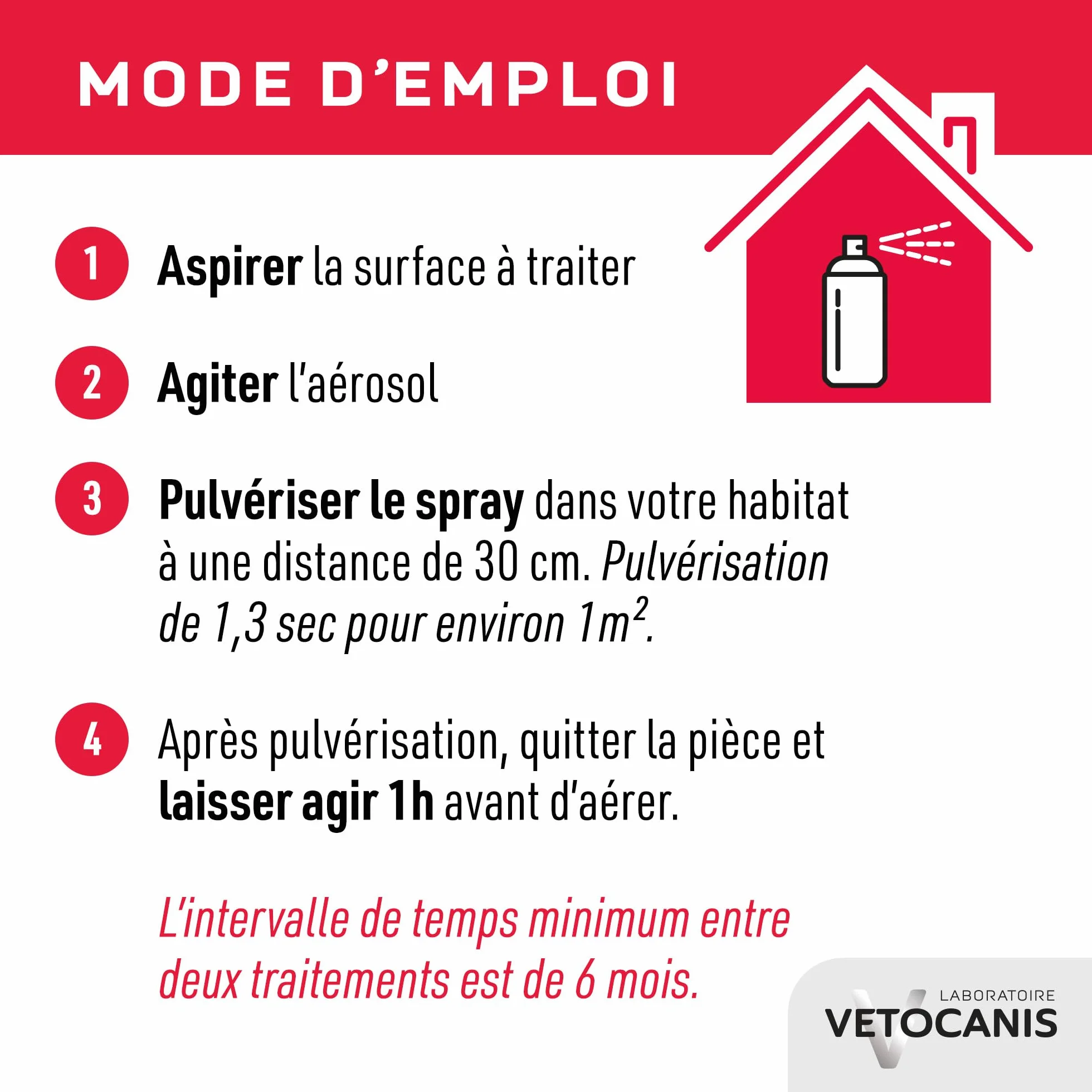 Vetocanis Spray Insecticide Habitat 250ml Elimine Puces Larves Tiques 6 mois