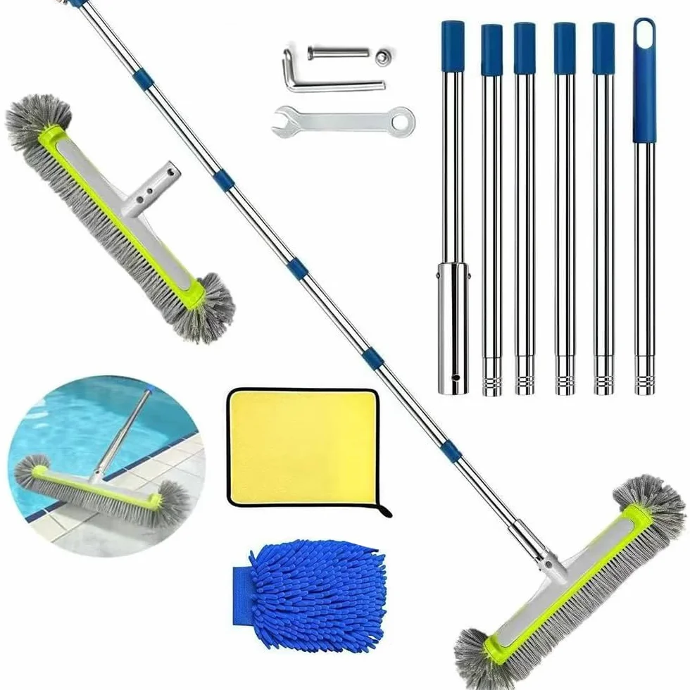 Brosse de Piscine Tige Télescopique 230 cm Acier Inoxydable 45 cm