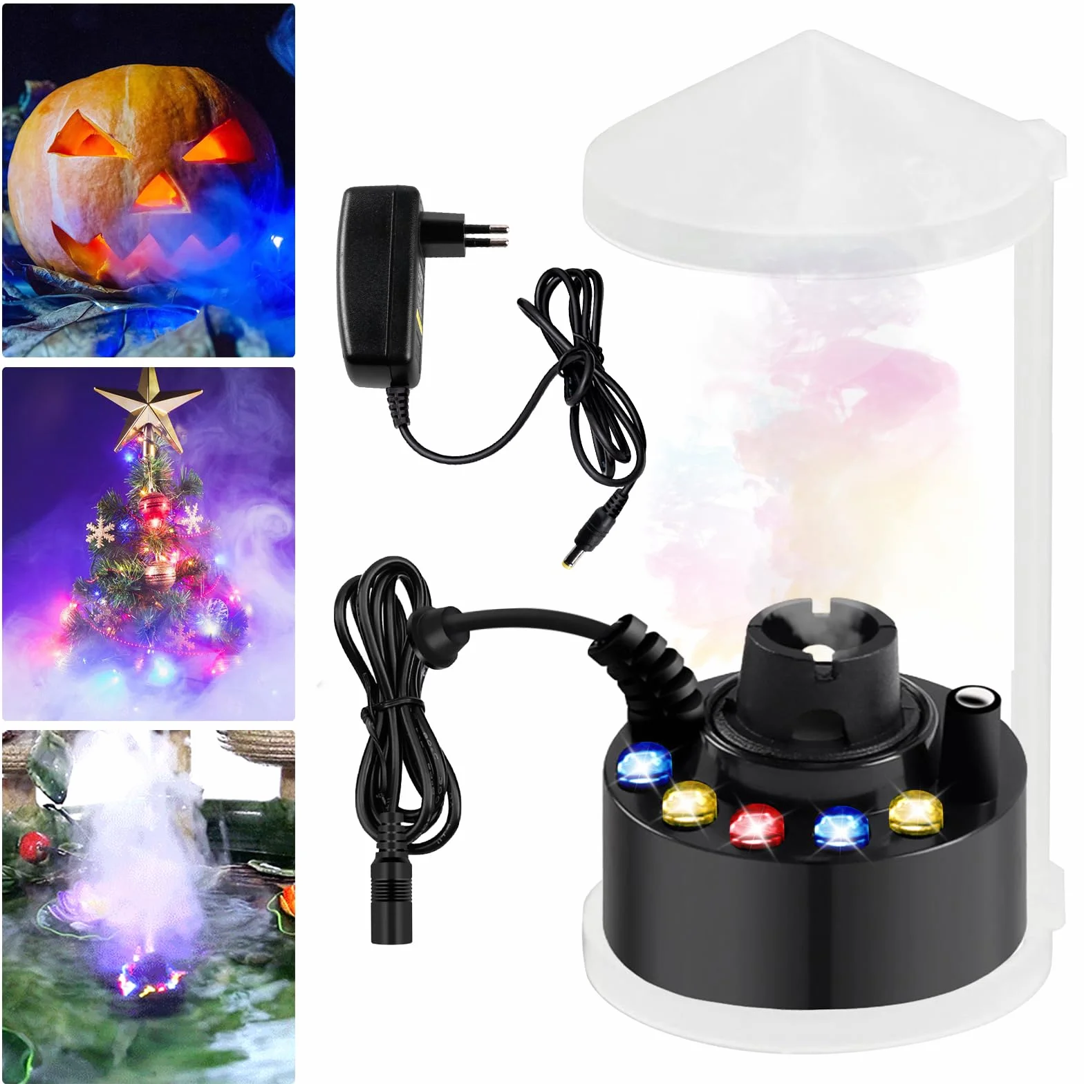 Brumisateur à Ultrasons 12 LED Lumières Colorées Anti-éclaboussures Amovible pour Fontaine Étang Noir