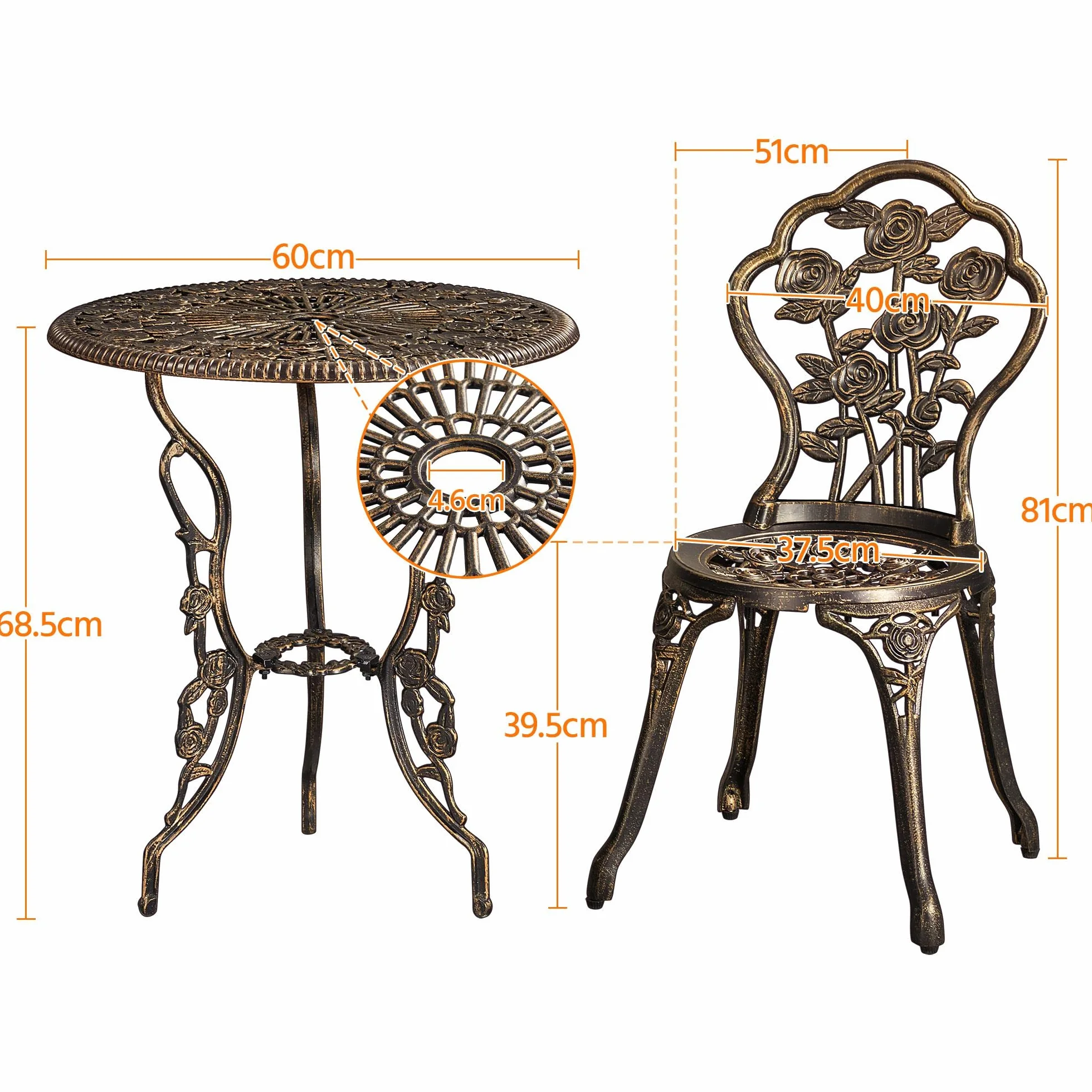 Yaheetech Ensemble de Table et Chaise Salon de Jardin Balcon Kit de Bistro 2 Chaises 1 Table en Alliage Aluminium Bronze