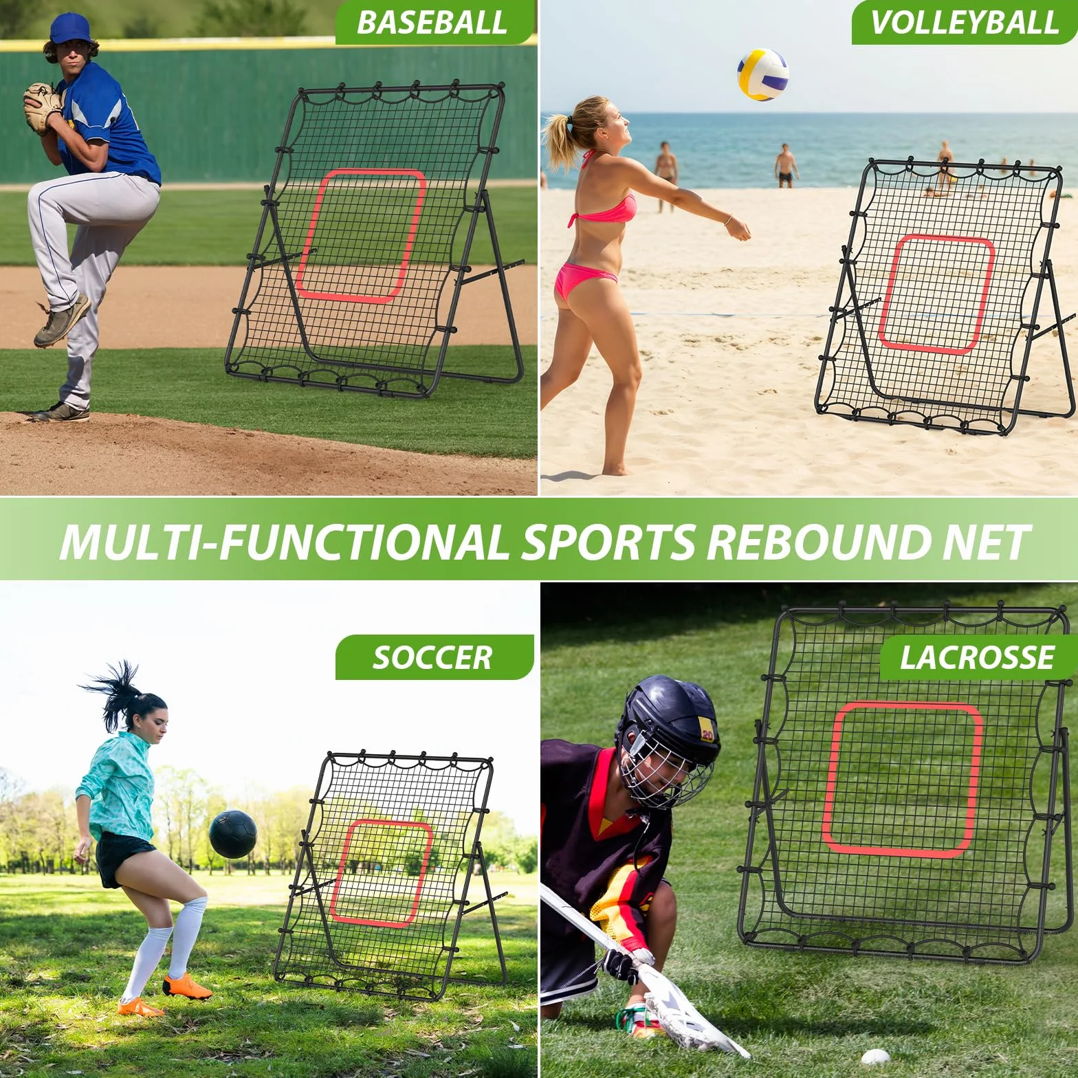LIANTRAL Filet de Rebond pour Volleyball 1,2 x 1,4 m, Entraîneur Portable Rebondissant pour Football, Volleyball, Baseball et Crosse, Filet d'angle Réglable pour Entraînement de Tir, de Passe et de