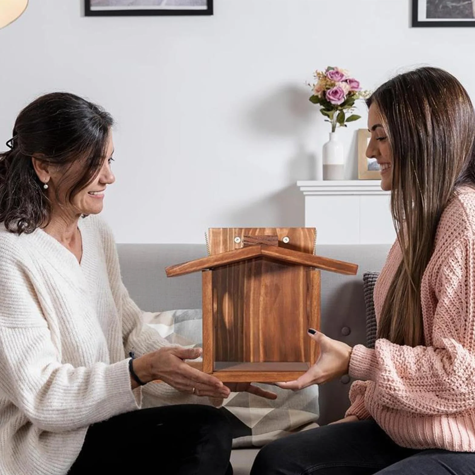Mangeoire pour écureuils extérieur en bois avec toit amovible durable