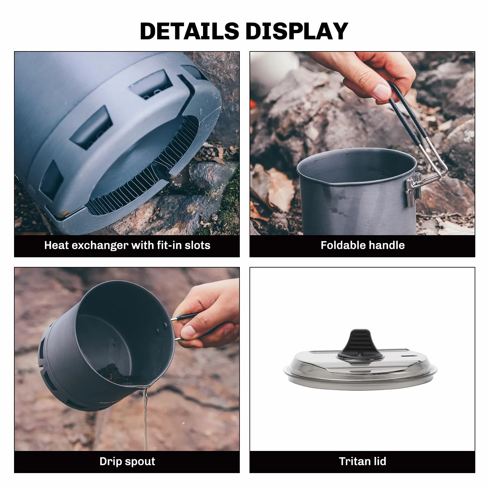 Fire-Maple G2 Petrel Ultraléger 750ml Pot de Camping Léger Extérieur Haute Efficacité Pliable Pot d'Echangeur de Chaleur Portable pour Randonnée Voyage(184,5g)