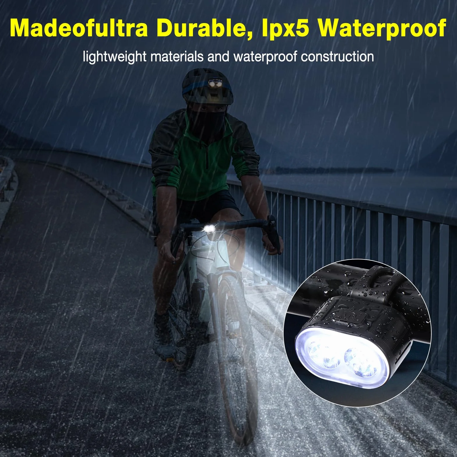 Oderra Lumiere Velo, Lampe Velo LED Puissantes Rechargeable USB, Forte Autonomie de La Batterie avec Modes Clignotement ou Fixe Étanche IPX4 Lumière Velo, Feux Avant et Arrière pour Vélos VTT