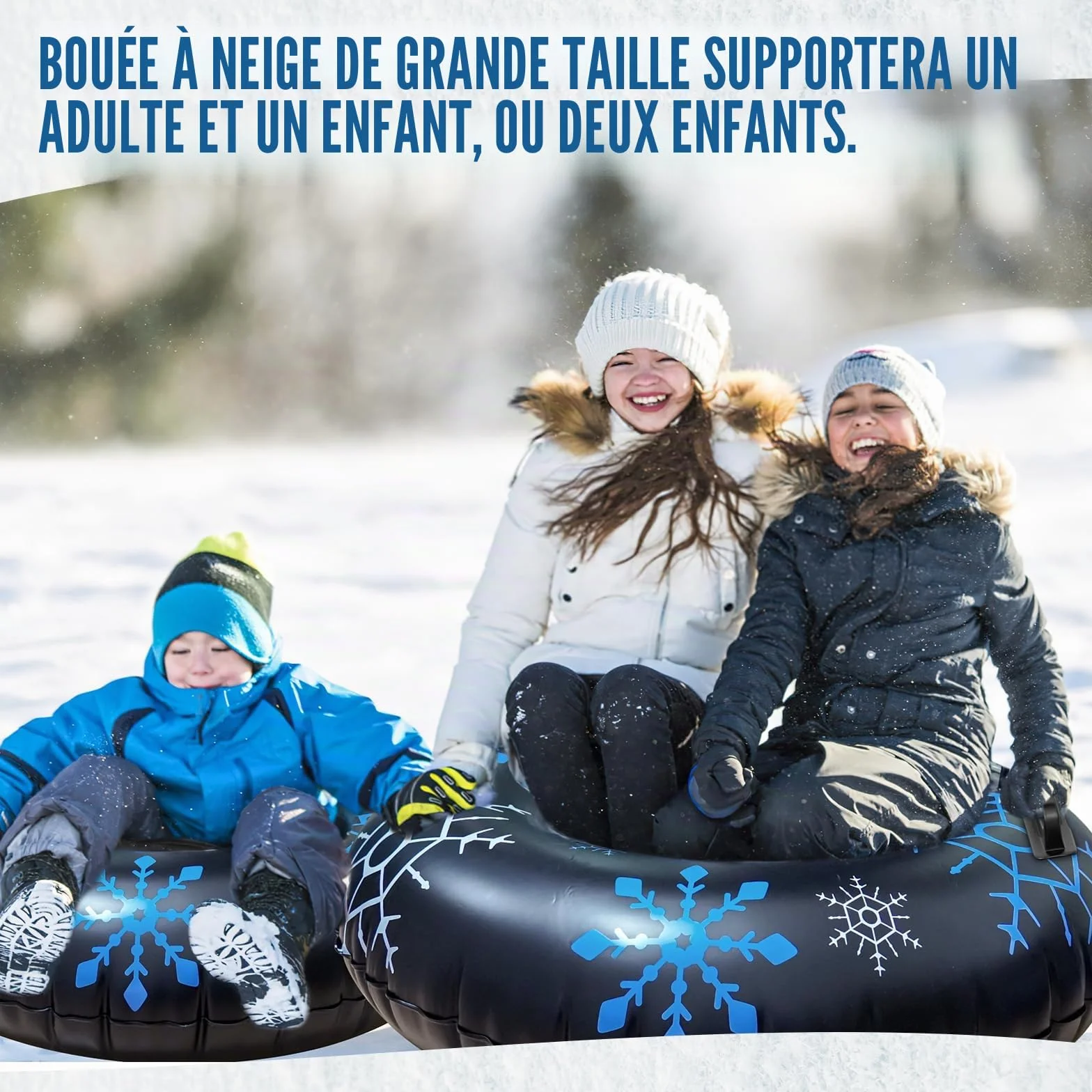 Tube à Neige, Tube à Neige Gonflable de 120 cm avec poignées, Luge Gonflable Robuste de 0,6 mm d'épaisseur pour Enfants Adultes, Jeux de Neige en Plein air d'hiver, Ski, Patinage, Luge