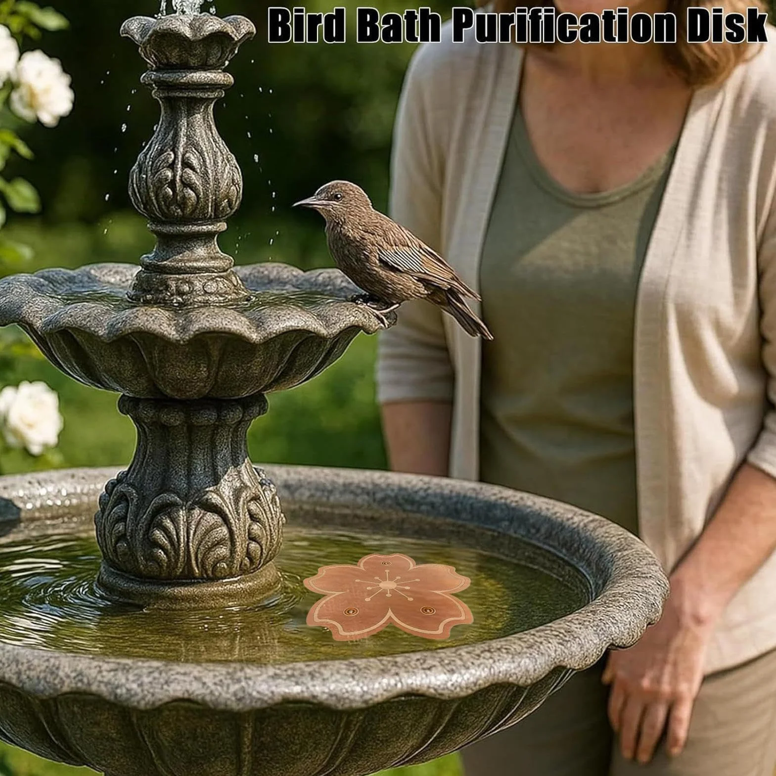 Disque en Cuivre Purificateur pour Fontaine À Oiseaux, Nettoyage Anti-Rouille 3 Pièces