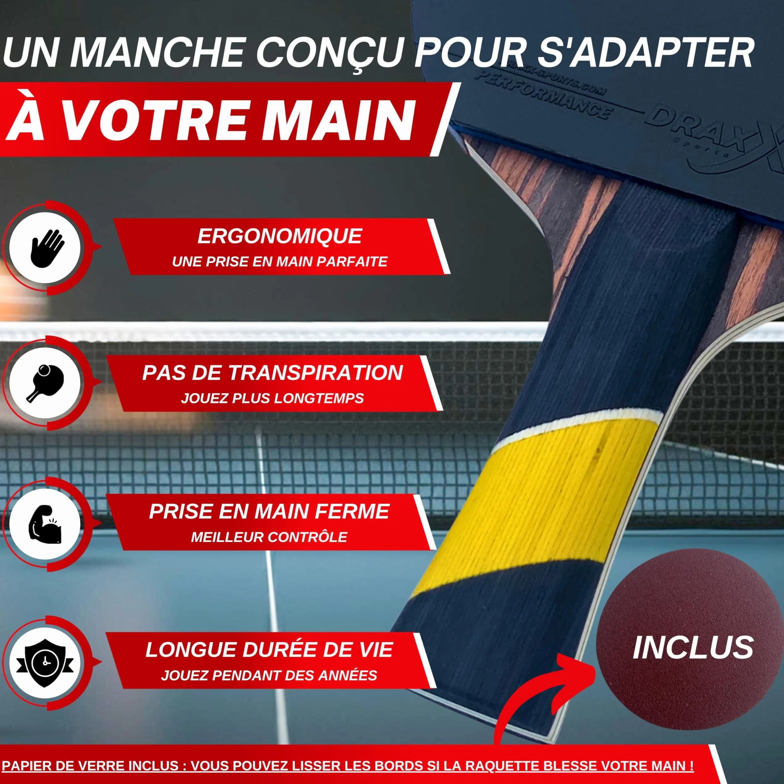 Raquette de Ping-Pong 6 Étoiles | Raquette Professionnel Carbone Pro épaisse, Maximum de Spin, Mousse Dense 2mm, Housse Offerte | Idéale Débutant à Pro | Entraînement & Compétition