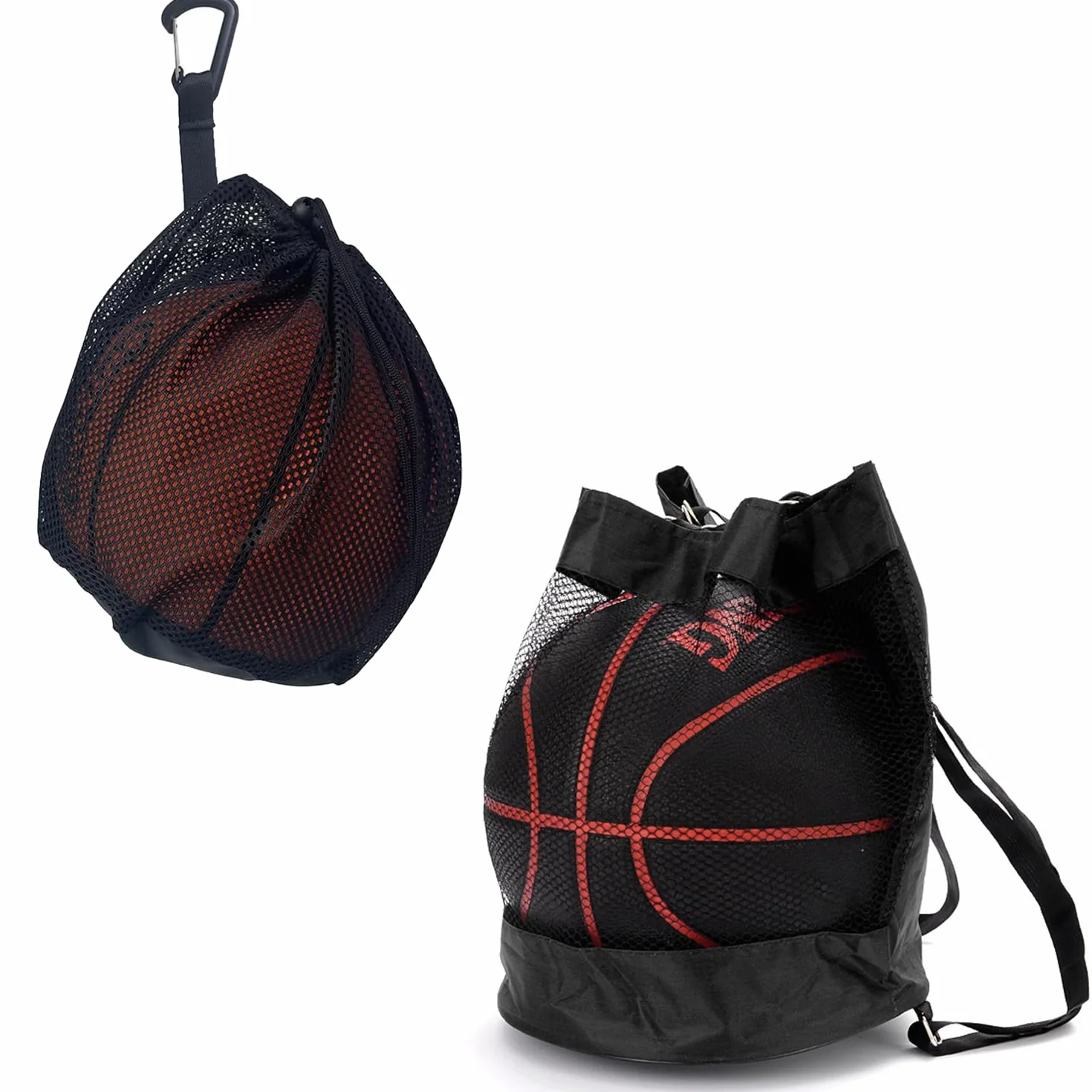 2pcs Sac à Ballons Sac de Football/Basket-Ball/Rugby avec Filet Oxford Résistant et Imperméable Sac de Sport Polyvalent à Ballon en Maille Filet avec Cordon de Serrage et Mousqueton