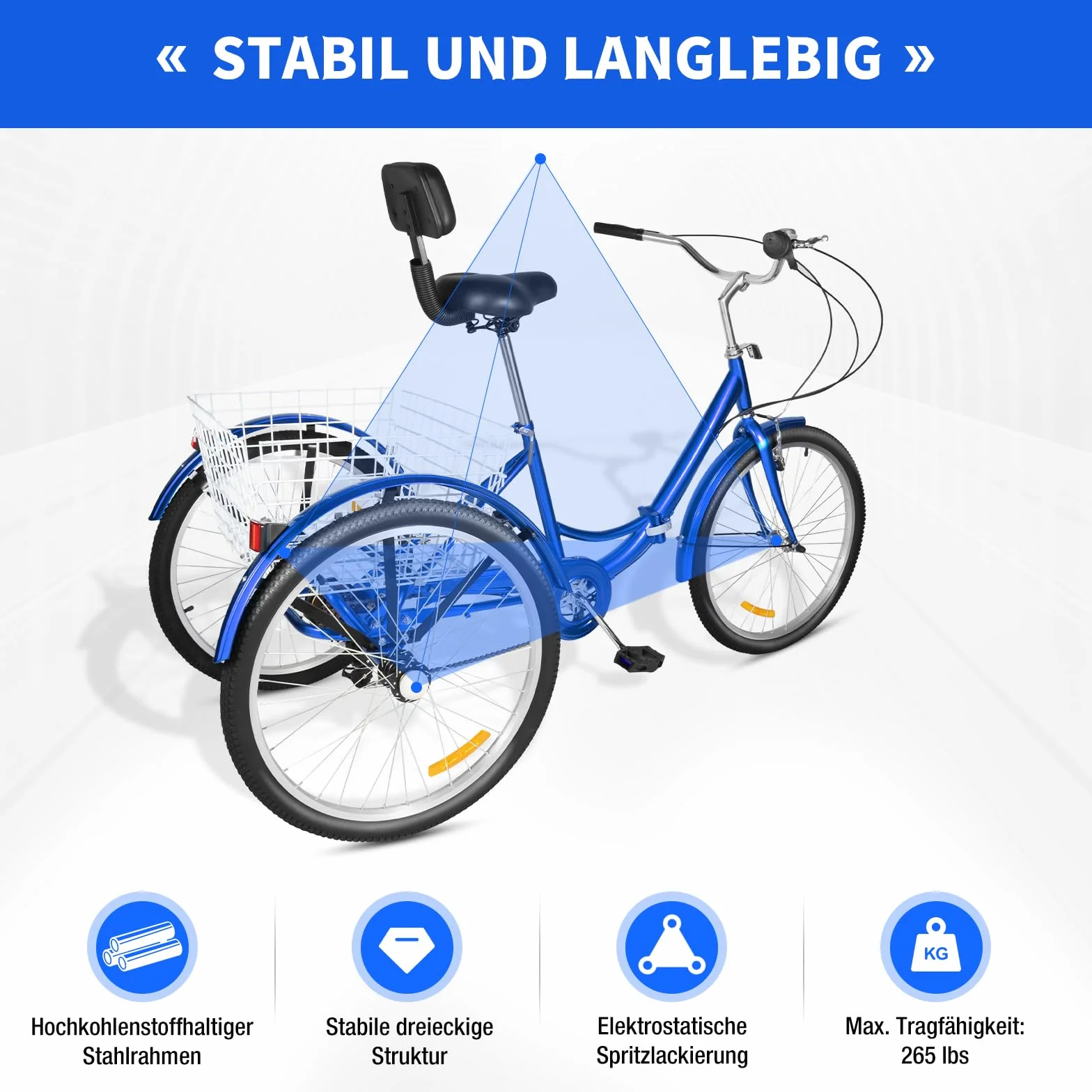 Tricycle pliable pour adulte 24 pouces 7 vitesses - 3 roues - Charge maximale : 120 kg - Vélo de ville - Vélo de trekking - Cruiser - Hauteur réglable - Frein en V - Avec panier de 25 kg - Sonnette