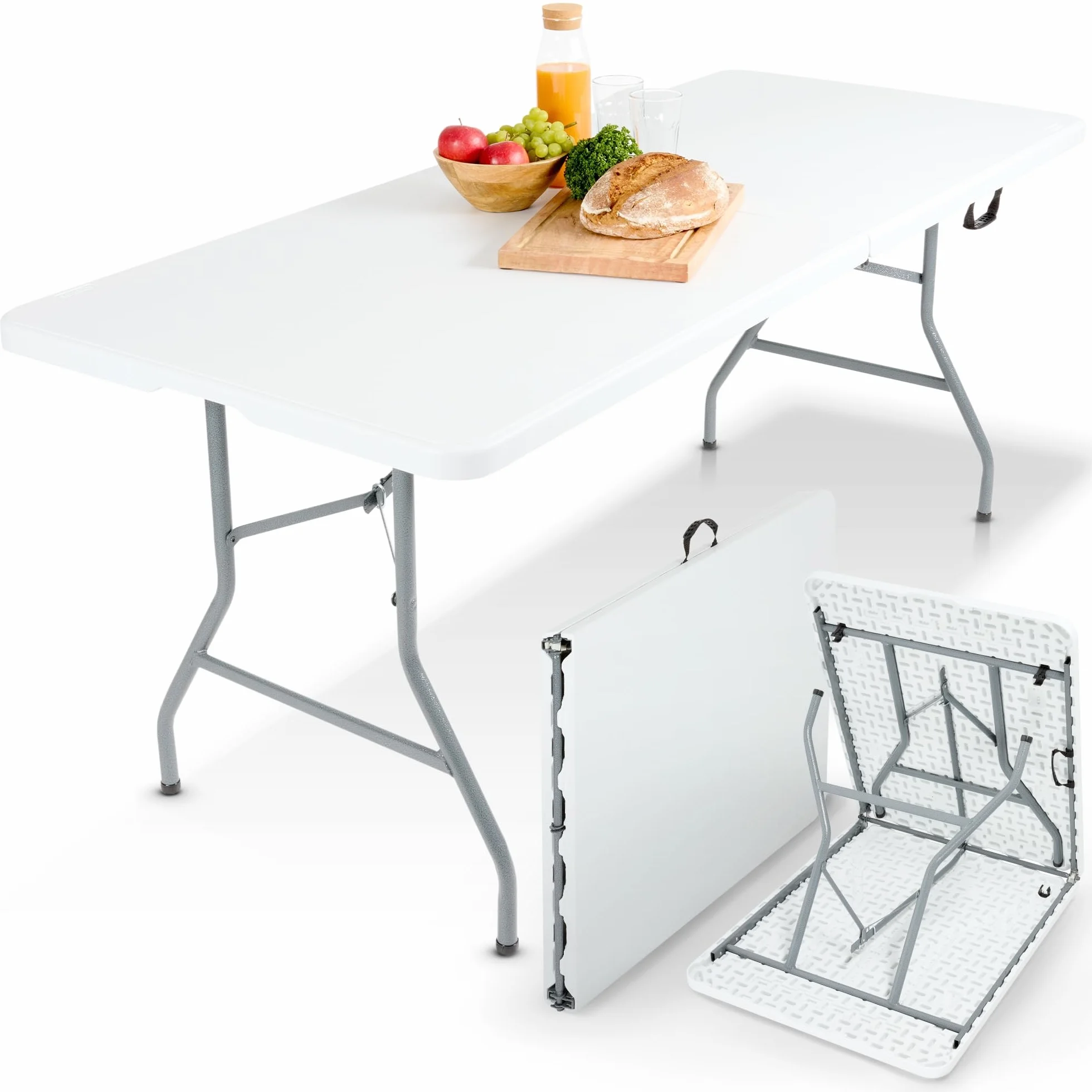 AREBOS Table de Buffet Pliante 182 x 74 x 74 cm Résistante aux intempéries Blanc 8 Personnes