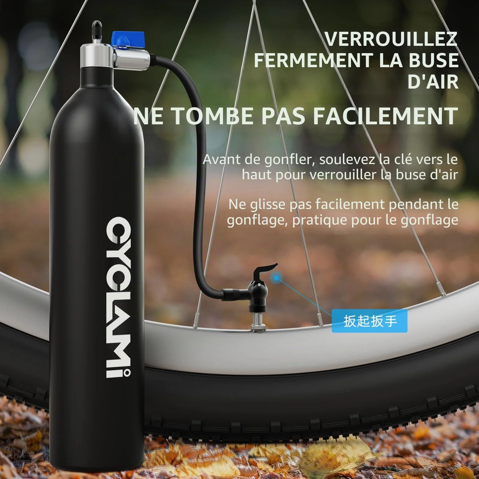 Pompe Compresseur Gonfleur Tubeless 1.3 litres, Gonfleur de Pneus - Pompe à Air pour Vélo de Route et de Montagne avec AV/FV