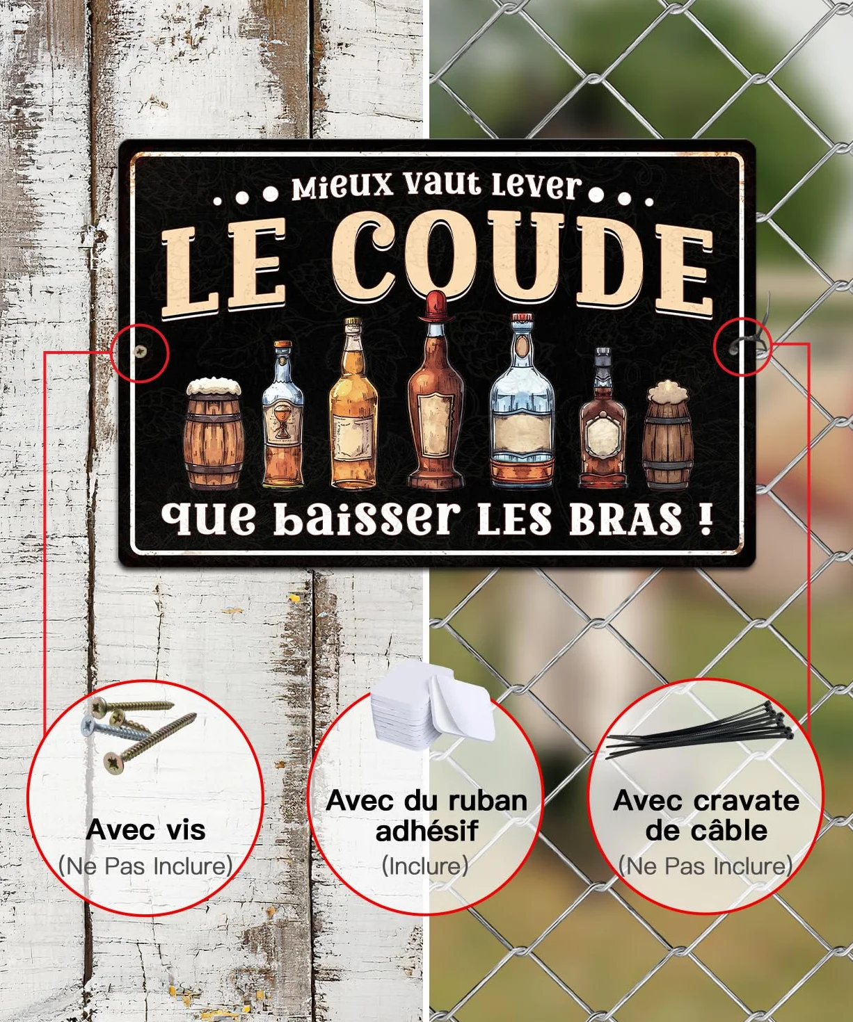 Plaque Métallique Humour Mieux Vaut Lever Le Coude Aluminium 30x20 cm pour Bar Cave à Vin