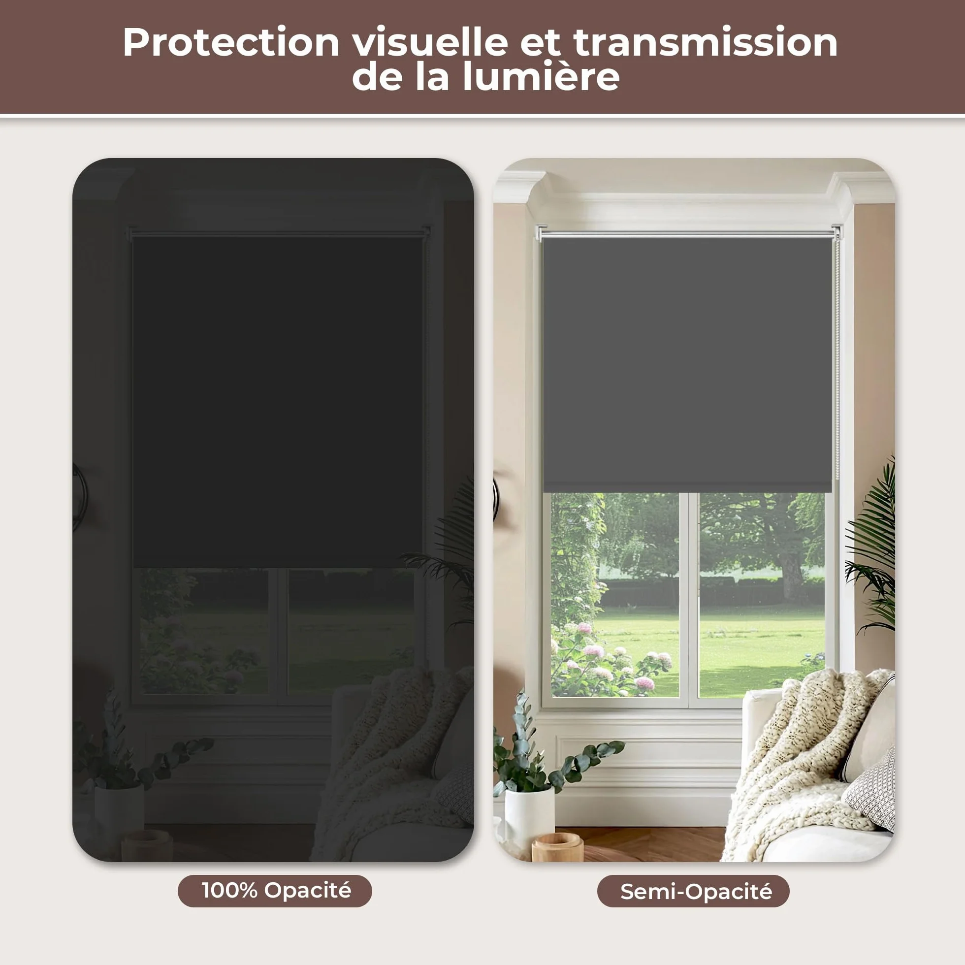 Enrouleur Occultant Thermique sans Perçage 40x170 cm Rideau Opaque Isolant Gris Foncé