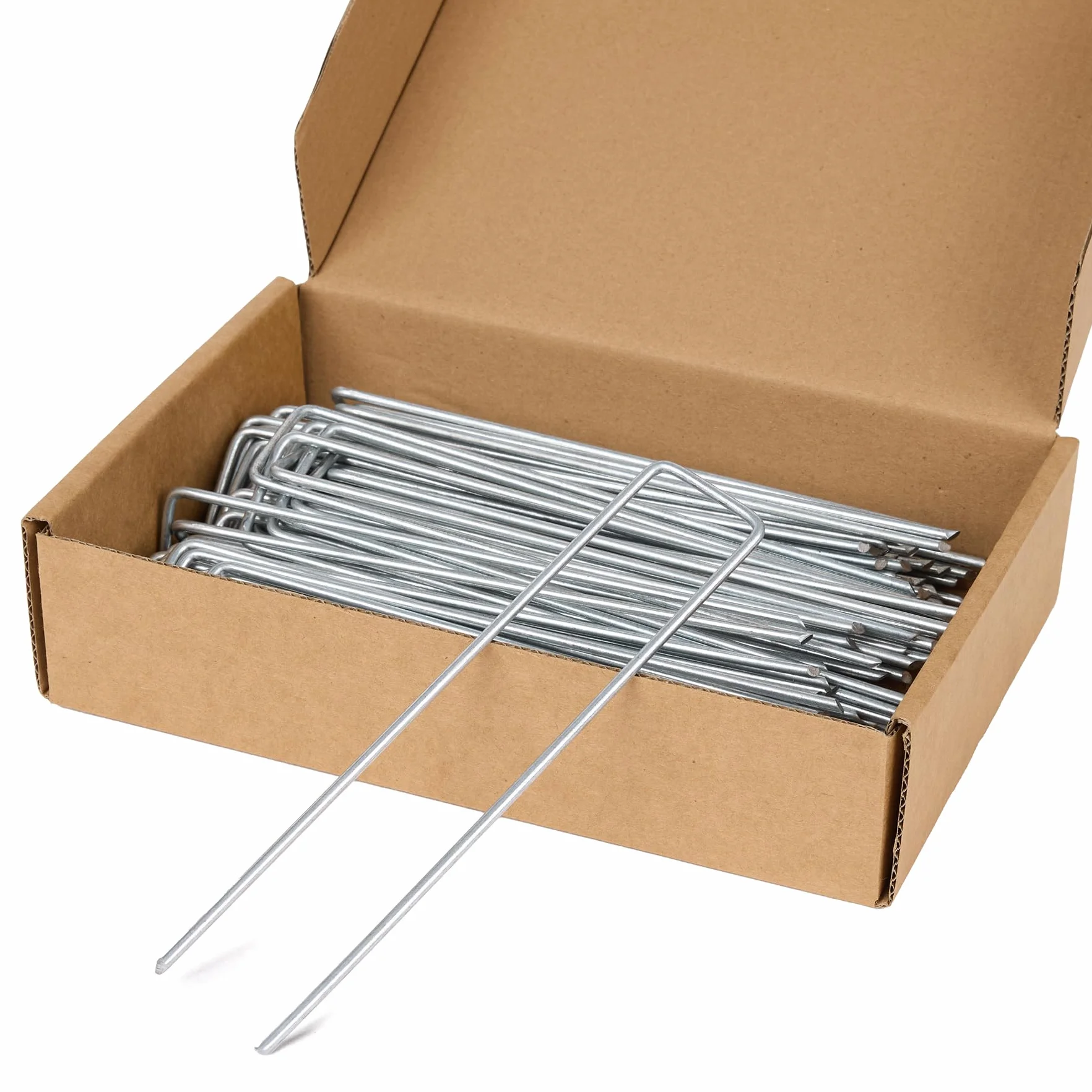Flandria Lot 100 Piquets de Fixation Acier Galvanisé 170 mm x 35 mm Ø 3 mm Agrafes de Jardin