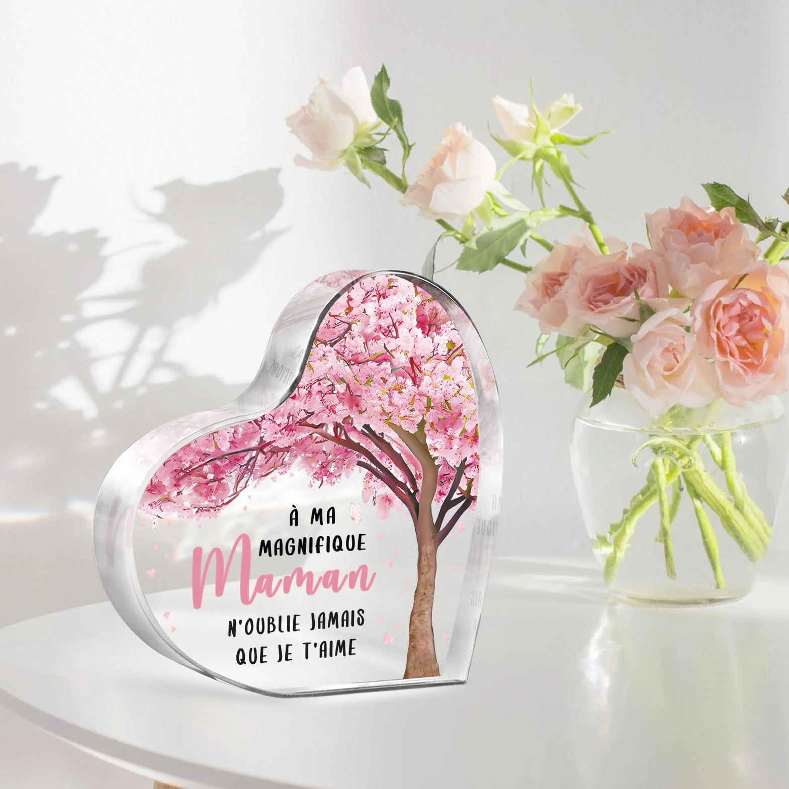 Plaque Cœur Décor de Bureau Cadeau Fête des Mères Anniversaire Maman Fille Fils