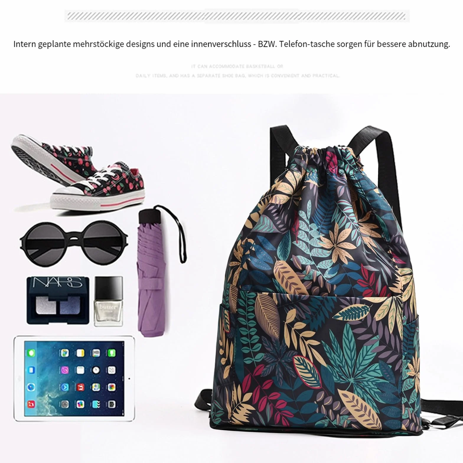 Sac de sport avec cordon de serrage, sac de gym pour femme avec poche extérieure, poche intérieure, sac à string imperméable, sac de gym pour homme, grande capacité, pliable, séparation sèche et