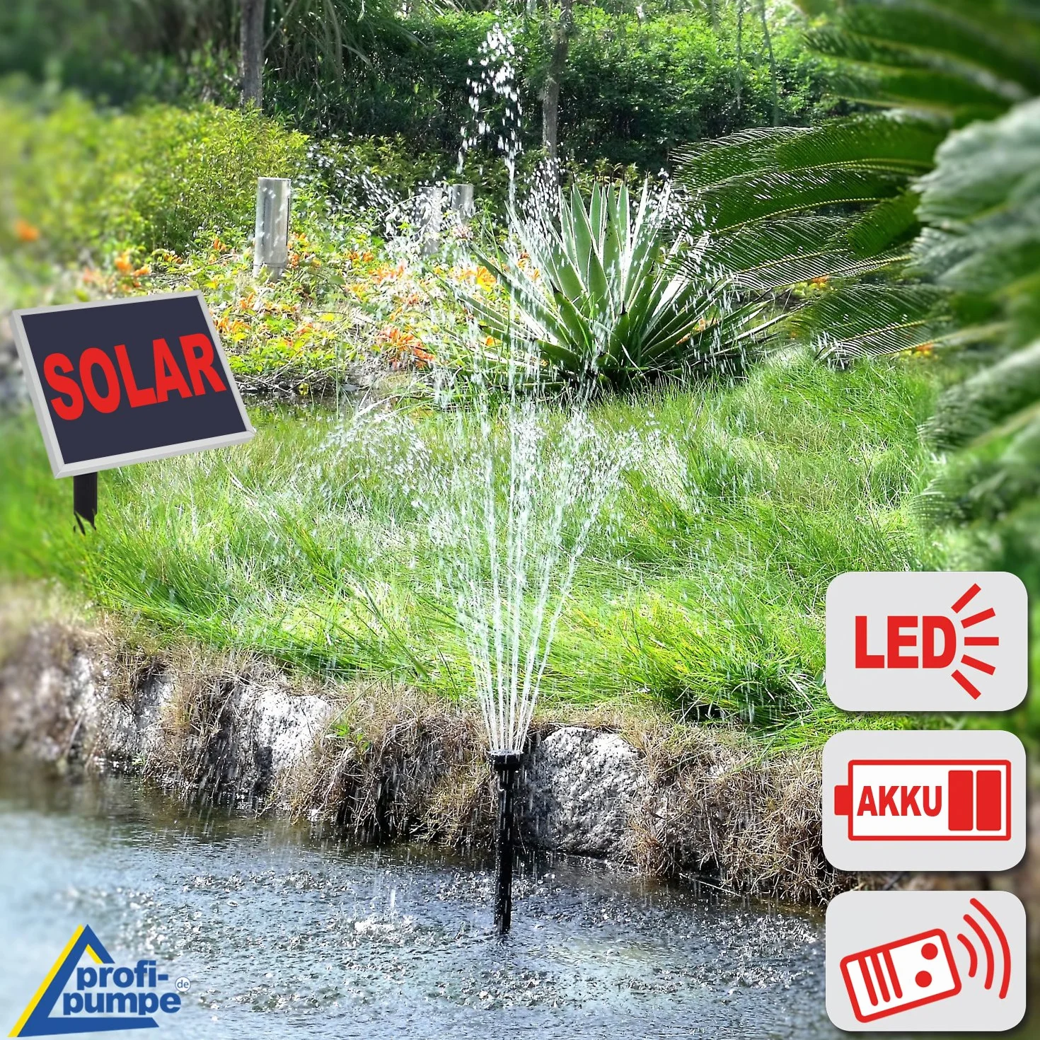 Pompe de bassin solaire avec télécommande et batterie Li-ion pour jardin